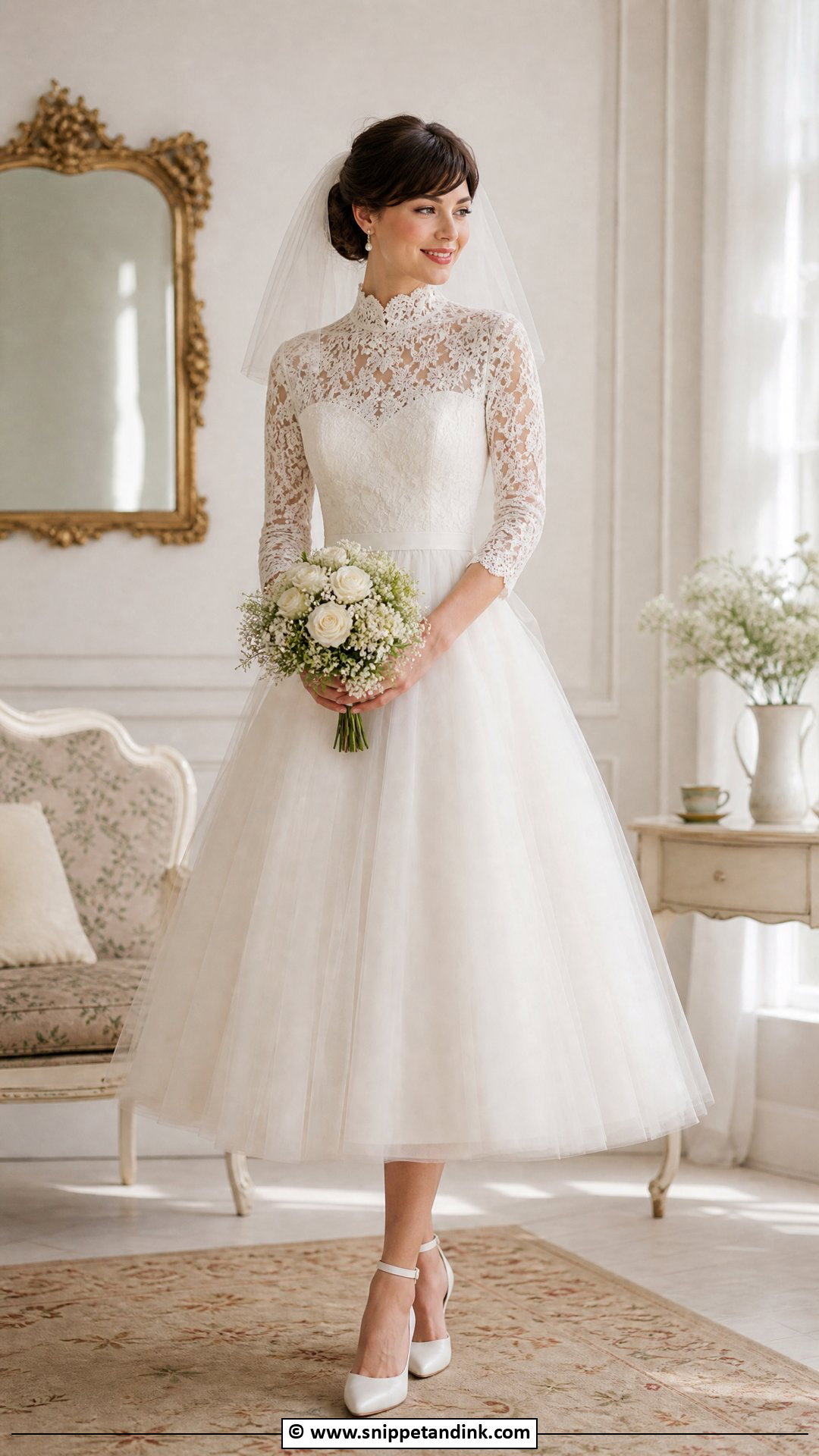 High Neck Tea Length Wedding Dress - Snippet and Ink - 35 High Neck Wedding Dress Ideas