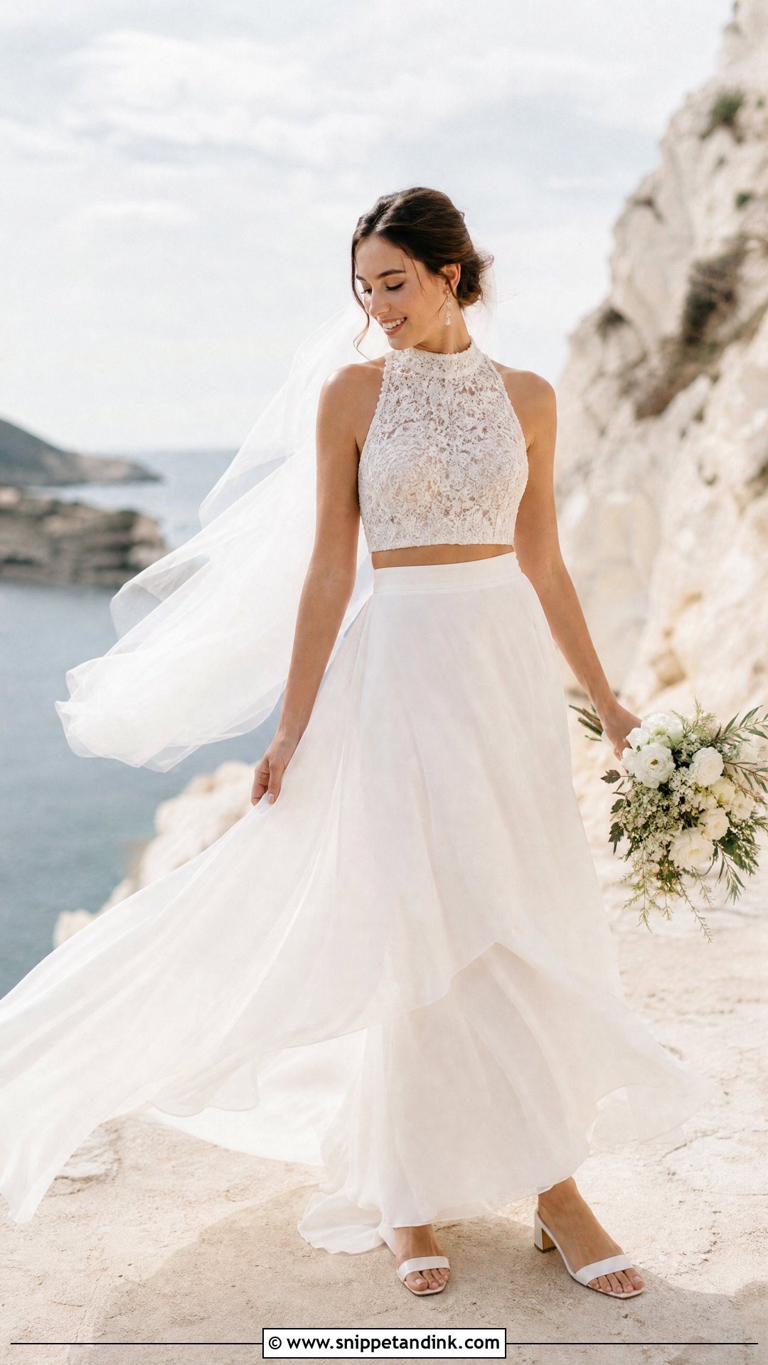 High Neck Top And Chiffon Wedding Skirt - Snippet and Ink - 20 Two Piece Wedding Dresses