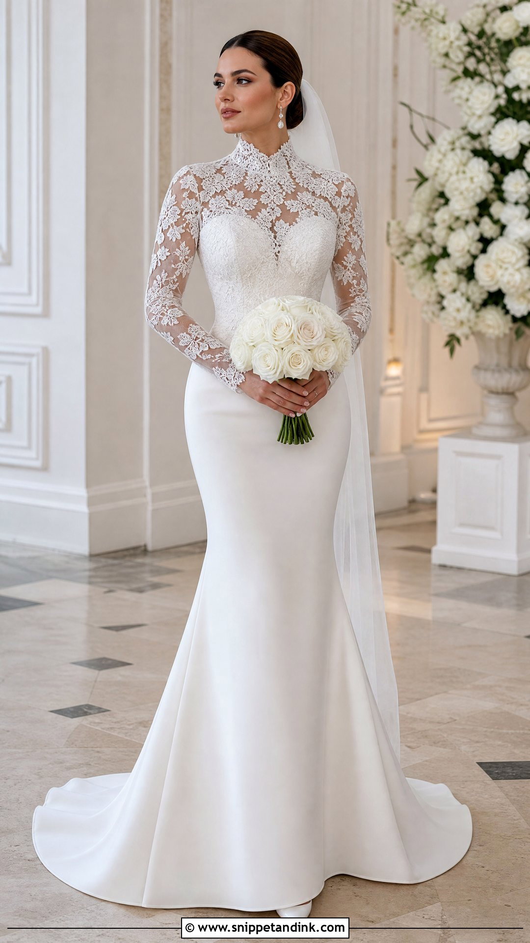 High Neck Trumpet Wedding Dress With Sleeves - Snippet and Ink - 20 Trumpet Wedding Dress with Sleeves