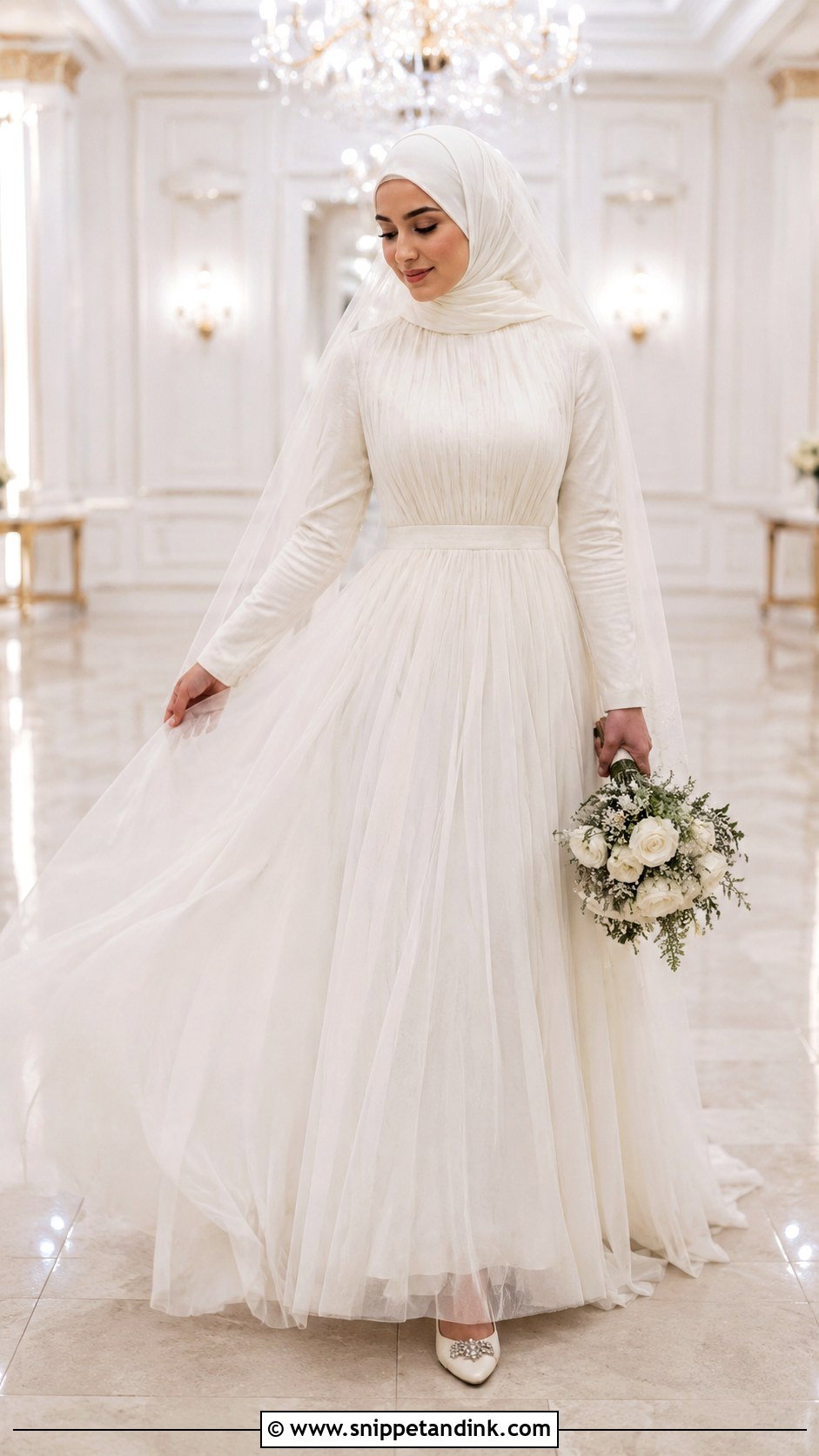 High Neck Tulle Hijabi Bride Dress - Snippet and Ink - 20 Hijabi Bride Dress Ideas