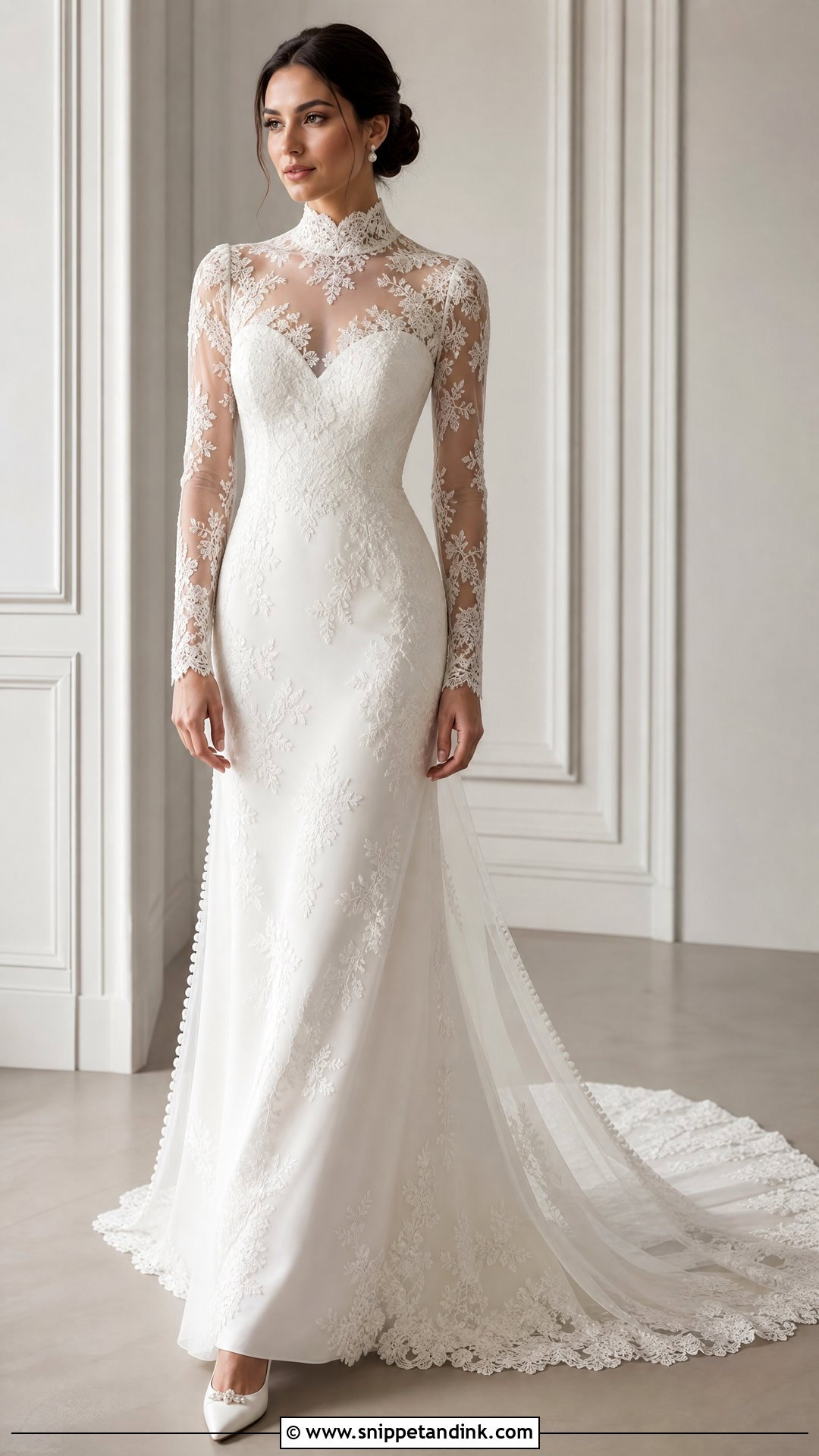 High Neck Tulle Sleeve Wedding Dress - Snippet and Ink - 20 Tulle Sleeve Wedding Dress Ideas