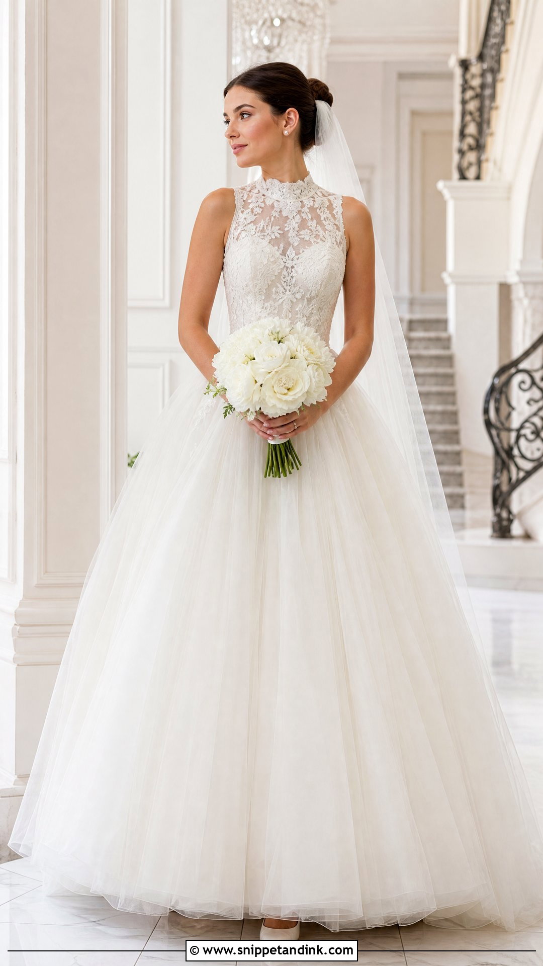 High Neck Tulle Wedding Dress Ballgown - Snippet and Ink - 20 Tulle Wedding Dress Ballgown Ideas