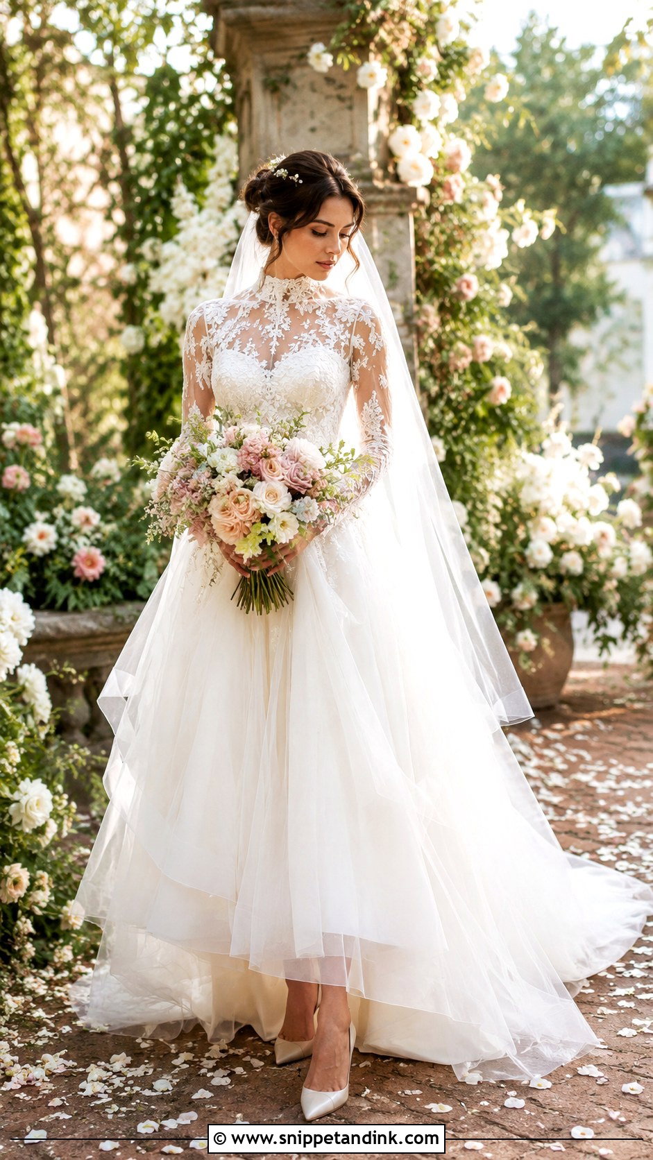 High Neck Tulle Wedding Dress With Sleeves - Snippet and Ink - 25 High Neck Wedding Dress with Sleeves