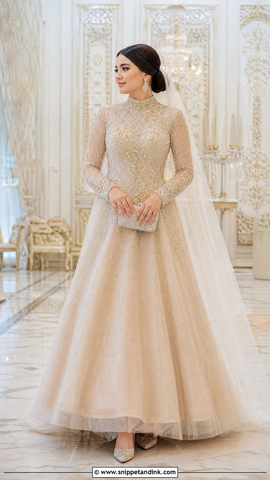 High Neck Uzbek Wedding Dress With Beading - Snippet and Ink - 20 Uzbek Wedding Dress Ideas