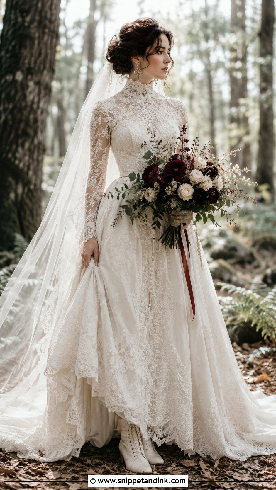 High Neck Victorian Lace Wedding Dress - Snippet and Ink - 20 Boho Fall Wedding Dress Ideas