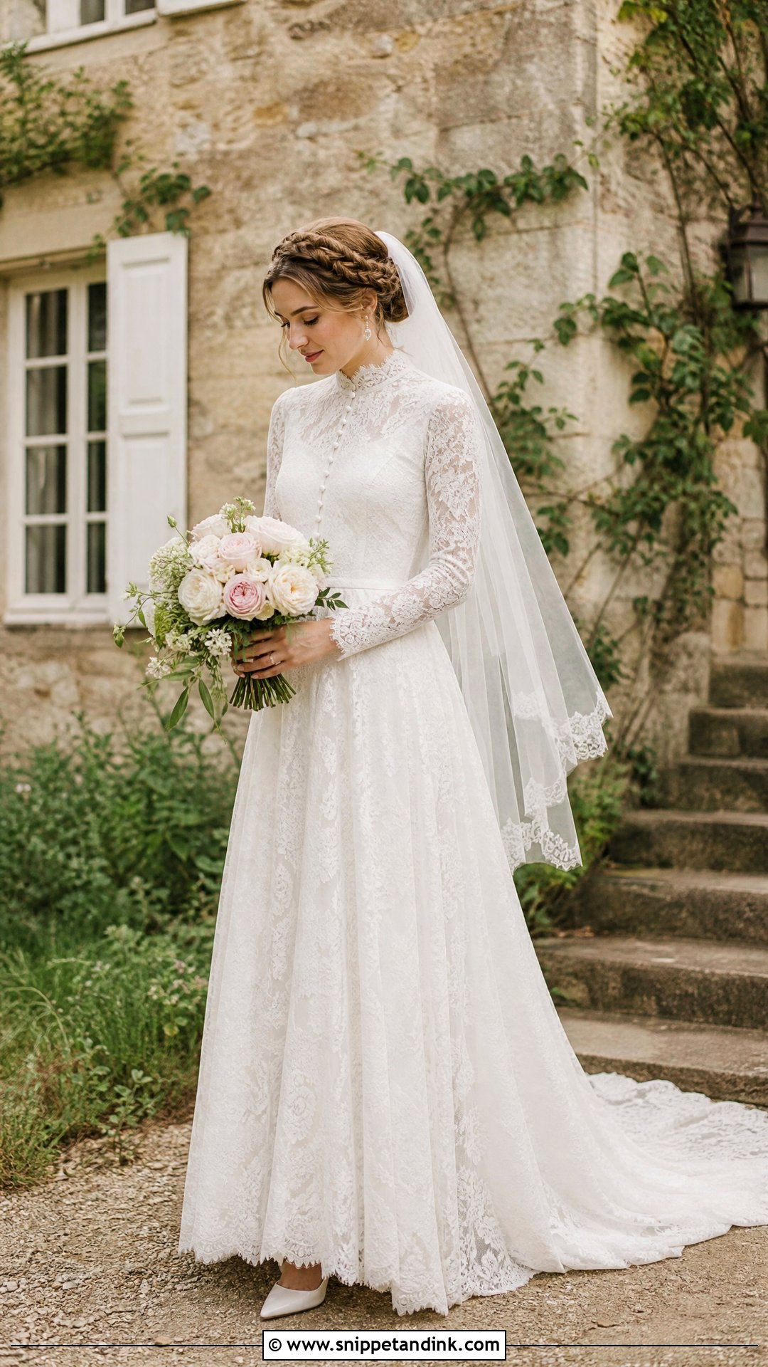 High Neck Vintage Cottage Wedding Dress - Snippet and Ink - 25 Cottage Wedding Dress Ideas