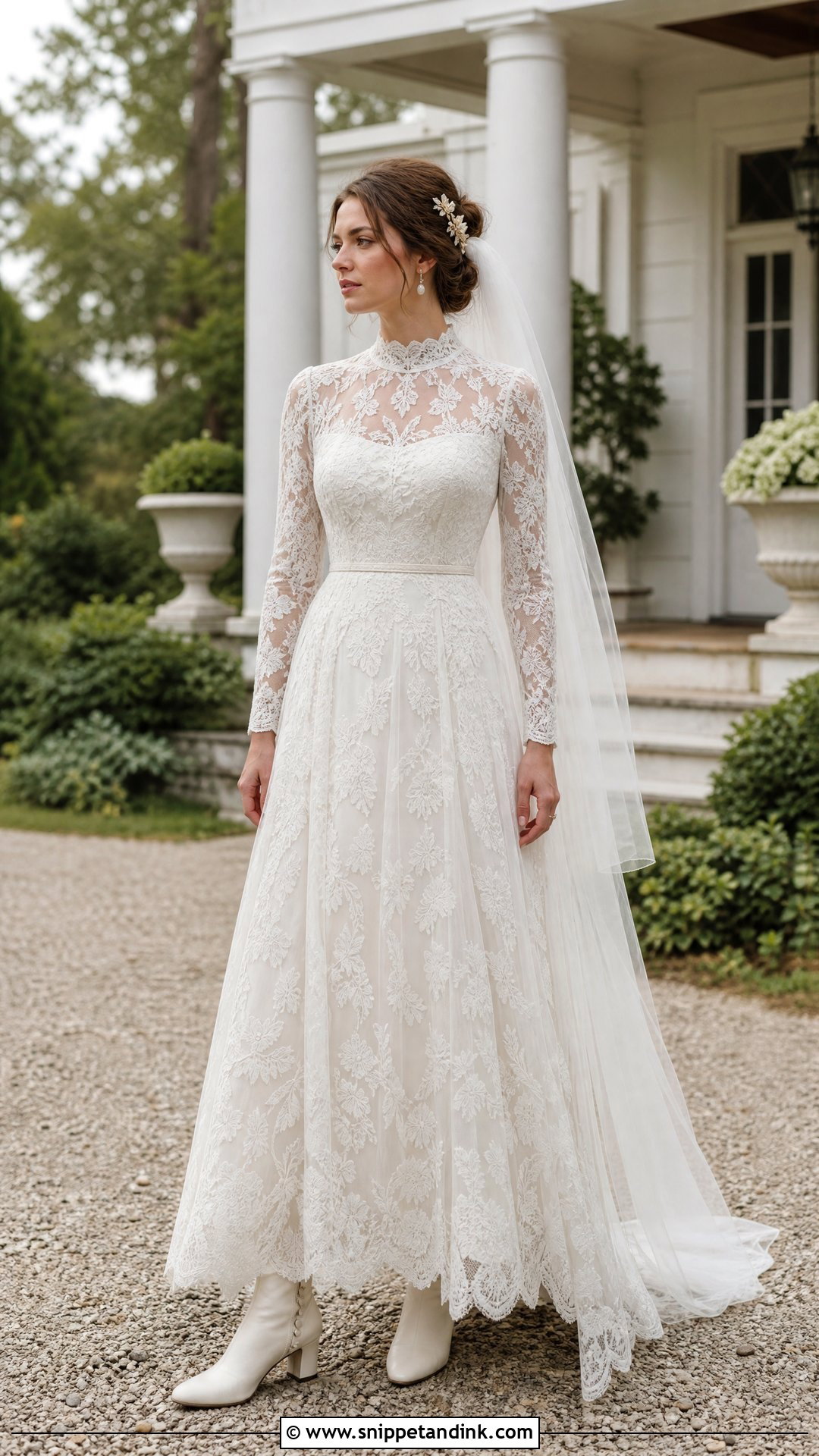 High Neck Vintage Lace Boho Wedding Dress - Snippet and Ink - 25 Boho Ethereal Wedding Dress Ideas