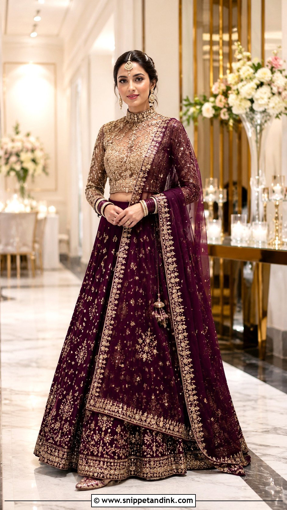 High Neck Wedding Blouse With Embroidered Lehenga - Snippet and Ink - 20 Wedding Blouse Designs