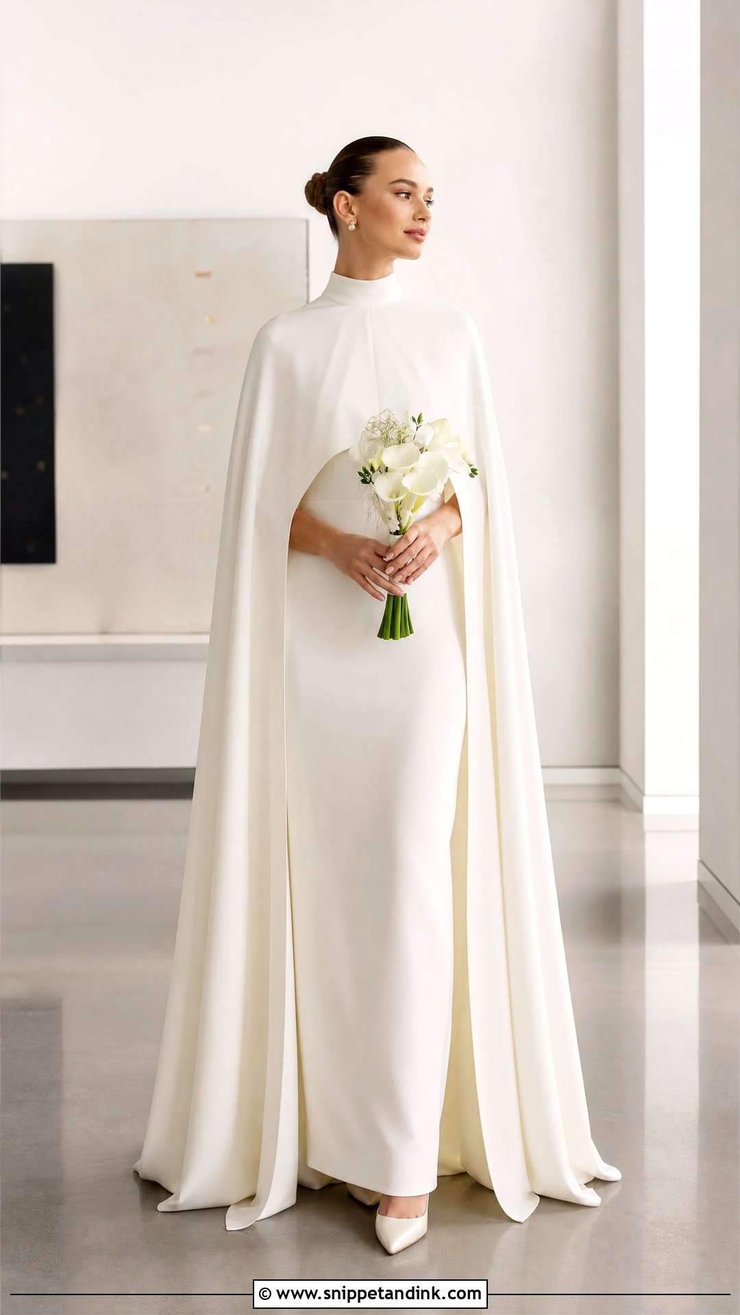 High Neck Wedding Cloak With Modern Dress - Snippet and Ink - 25 Wedding Cloak Ideas