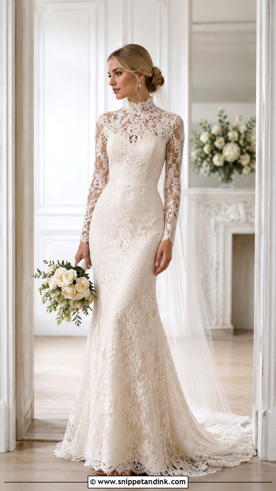 High Neck Wedding Dress Outfit - Snippet and Ink - 25 Wedding Outfits for Bride