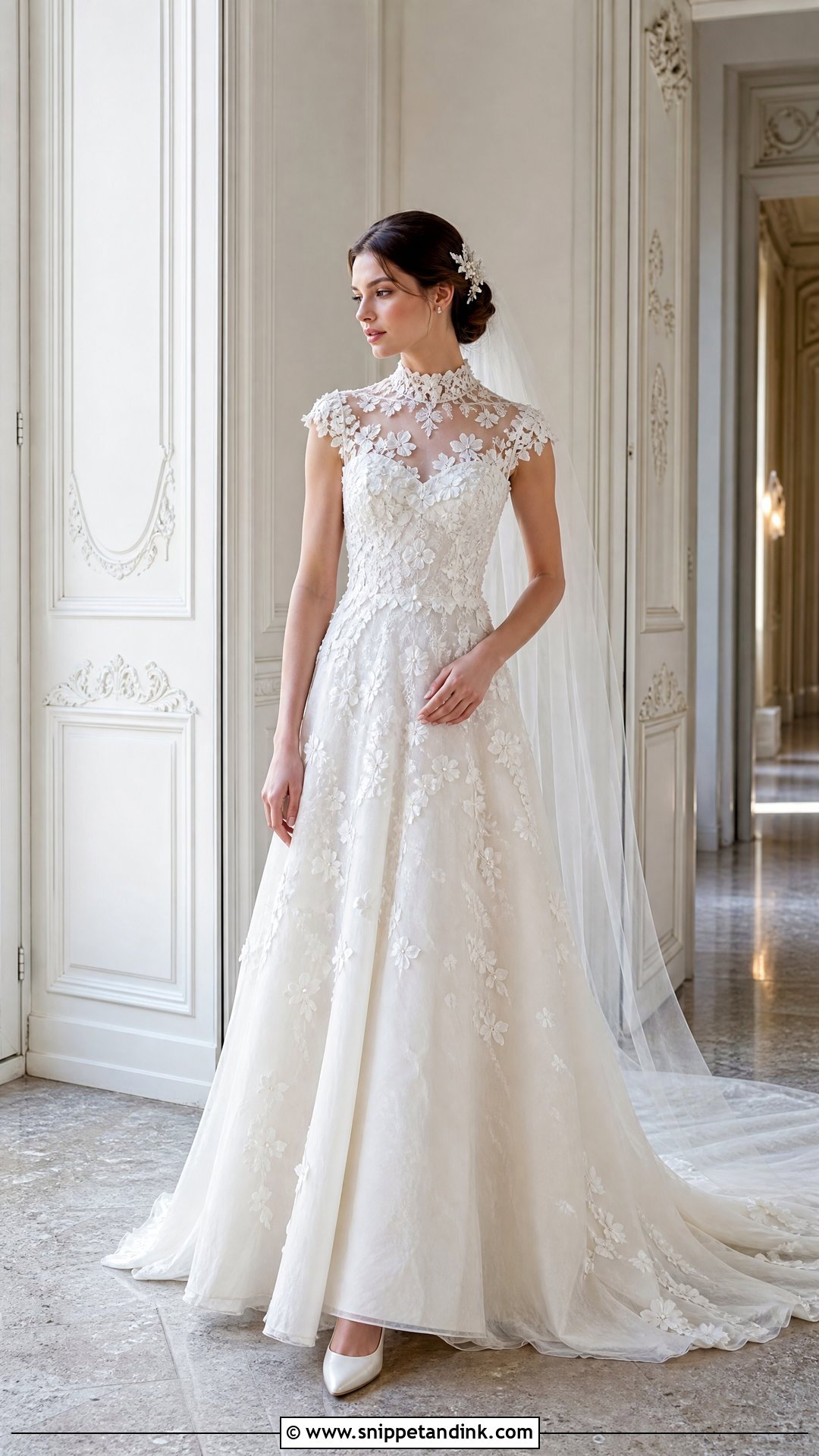 High Neck Wedding Dress With 3D Flowers - Snippet and Ink - 20 Wedding Dress 3d Flowers