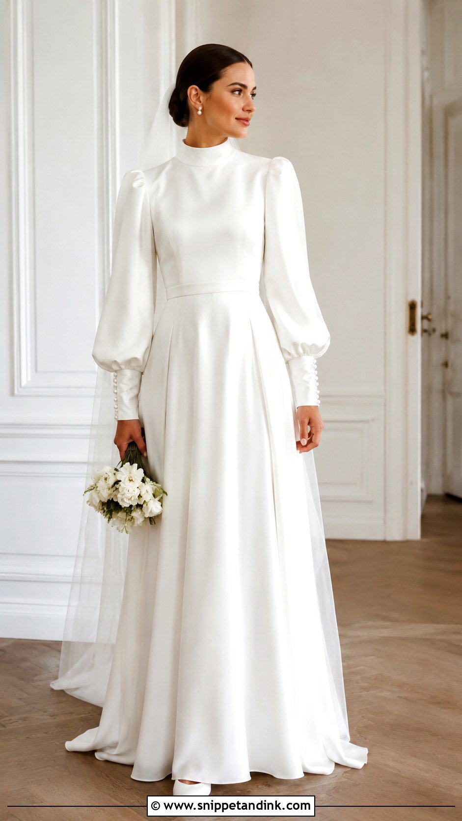High Neck Wedding Dress With Balloon Sleeves - Snippet and Ink - 20 Big Sleeve Wedding Dress Ideas