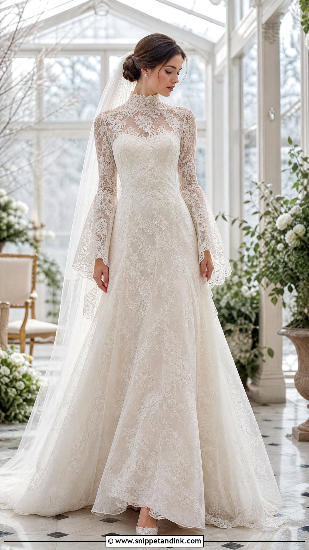 High Neck Wedding Dress With Bell Sleeves - Snippet and Ink - 20 Wedding Dress with Bell Sleeves