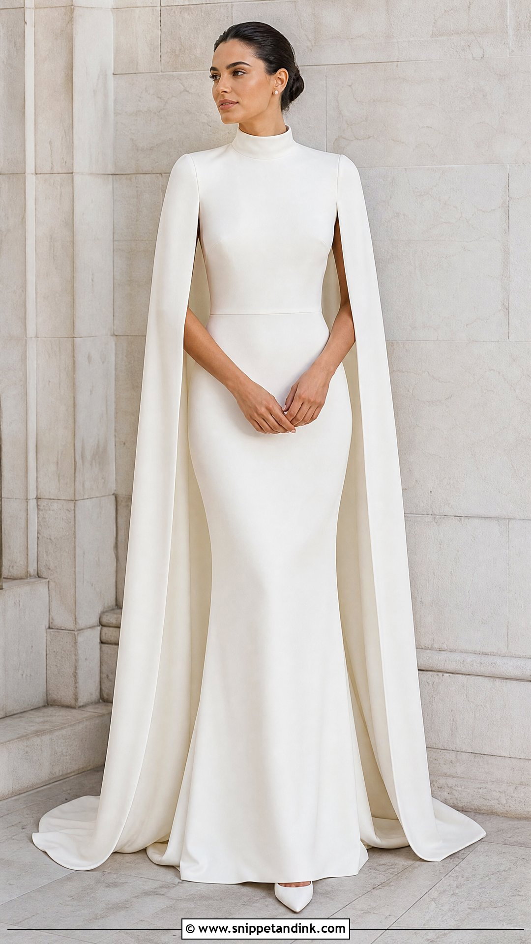 High Neck Wedding Dress With Cape Sleeves - Snippet and Ink - 20 Wedding Dress with a Cape Ideas