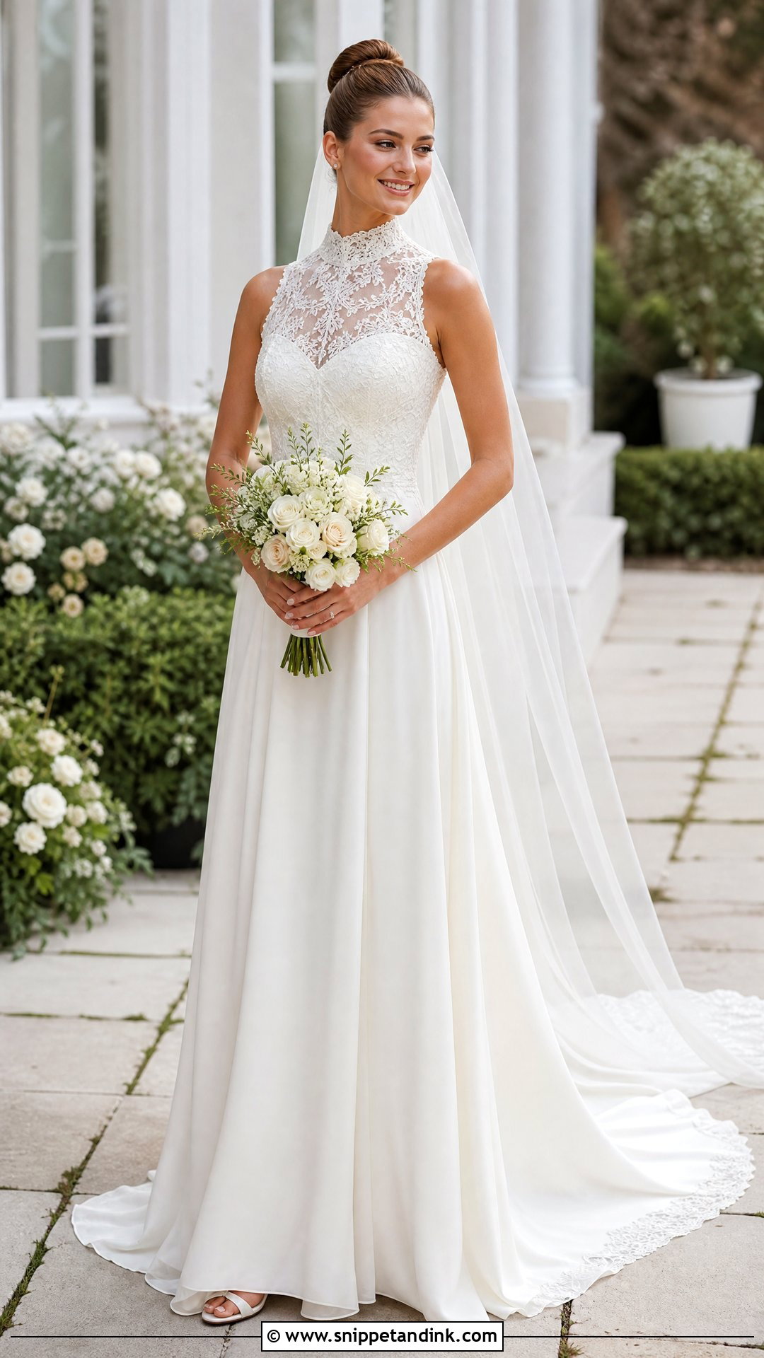 High Neck Wedding Dress With Chapel Train - Snippet and Ink - 20 Wedding Dresses with Train