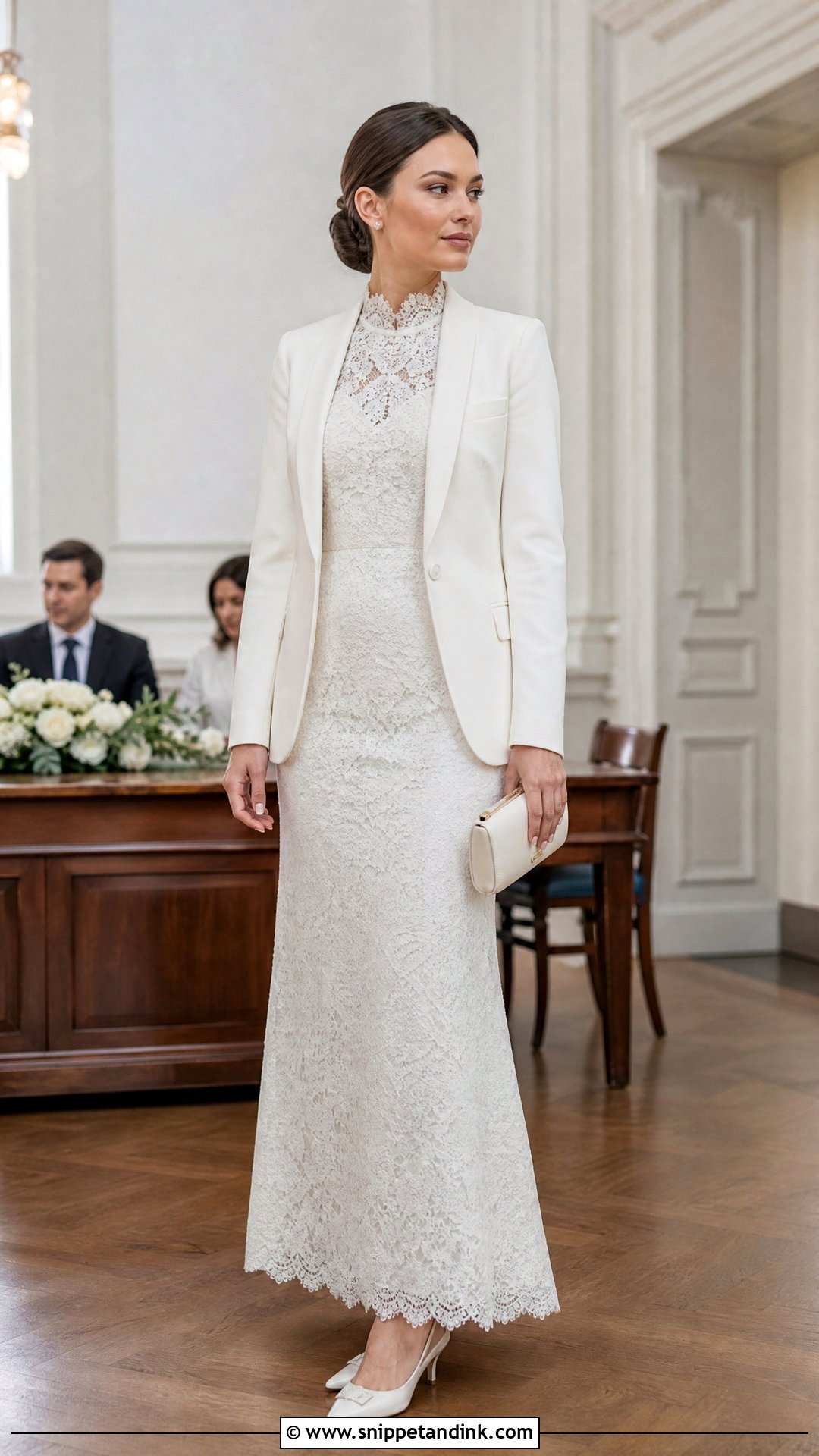 High Neck Wedding Dress With Collarless Blazer - Snippet and Ink - 20 Wedding Dress with Blazer Ideas