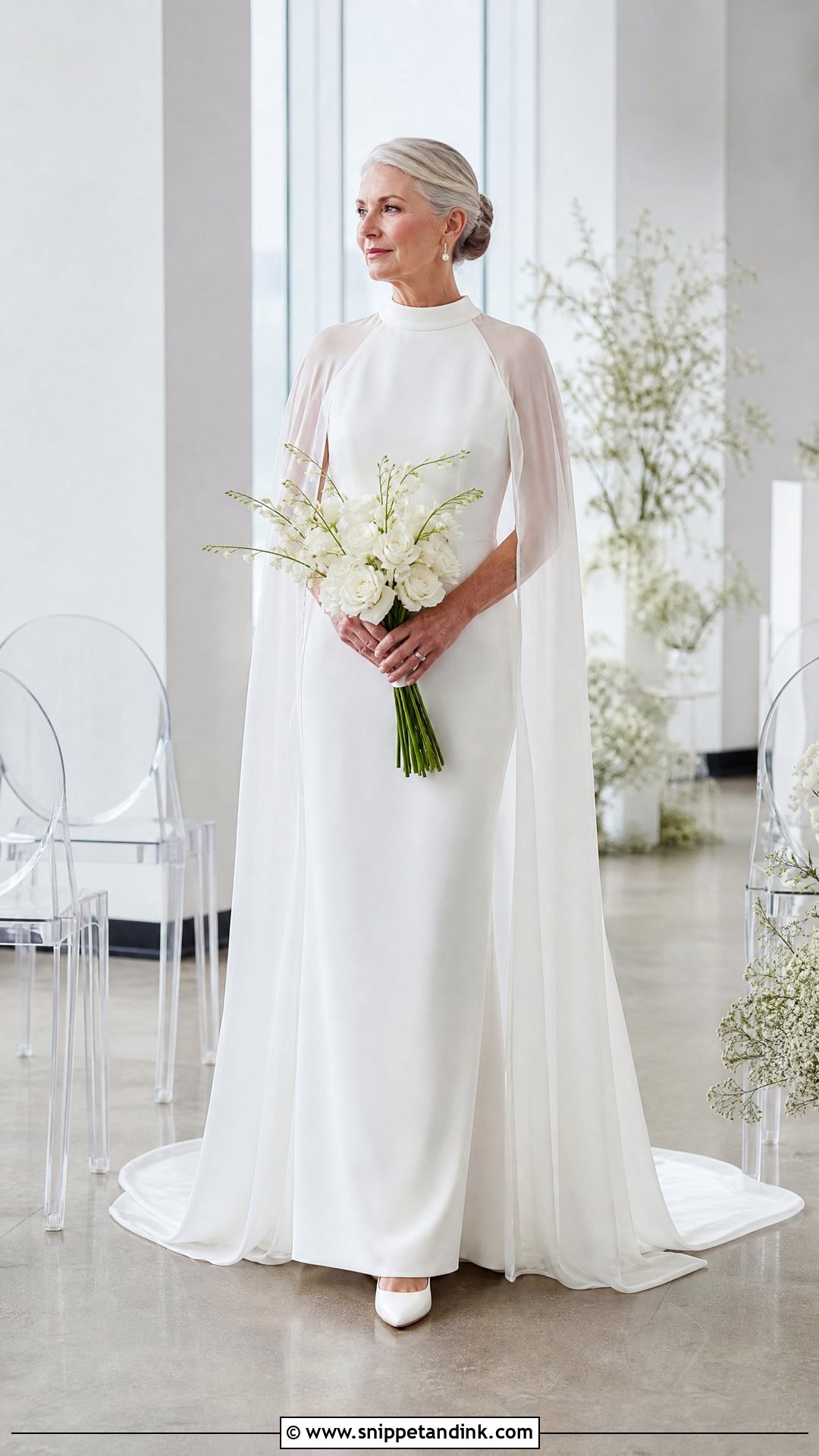 High Neck Wedding Dress With Detachable Cape Train - Snippet and Ink - 20 Wedding Dresses with Extension
