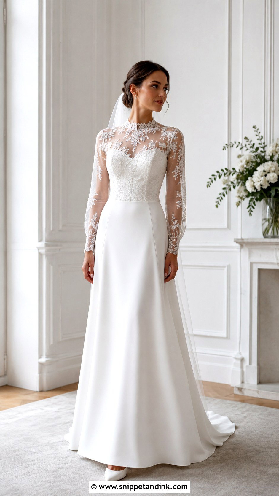 High Neck Wedding Dress With Detachable Sheer Sleeves - Snippet and Ink - 20 Wedding Dress with Detachable Sleeves