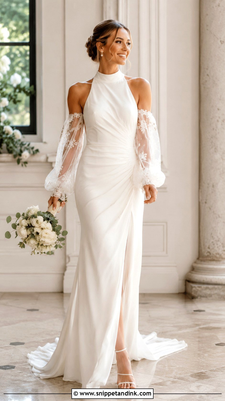 High Neck Wedding Dress With Detachable Sleeves - Snippet and Ink - 25 High Neckline Wedding Dress Ideas