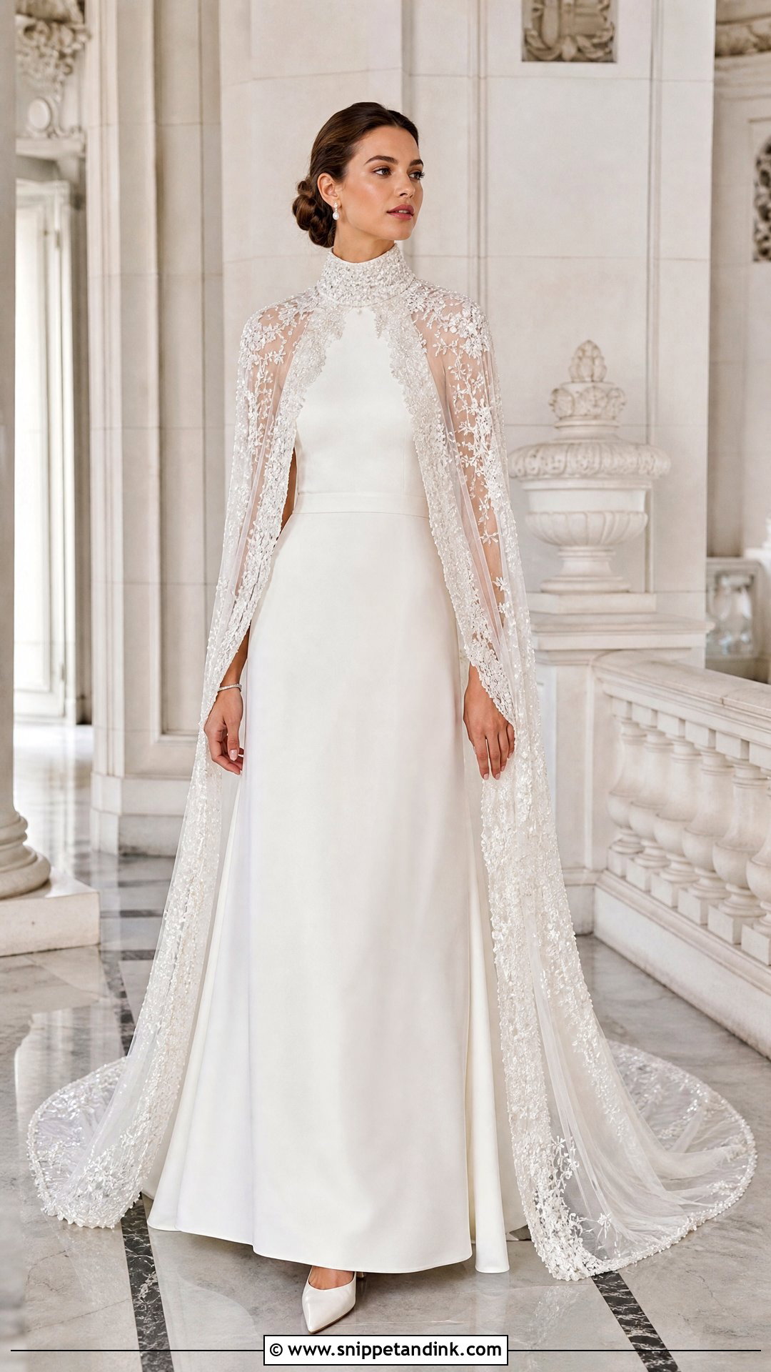 High Neck Wedding Dress With Embroidered Cape - Snippet and Ink - 20 Most Expensive Wedding Dress Ideas