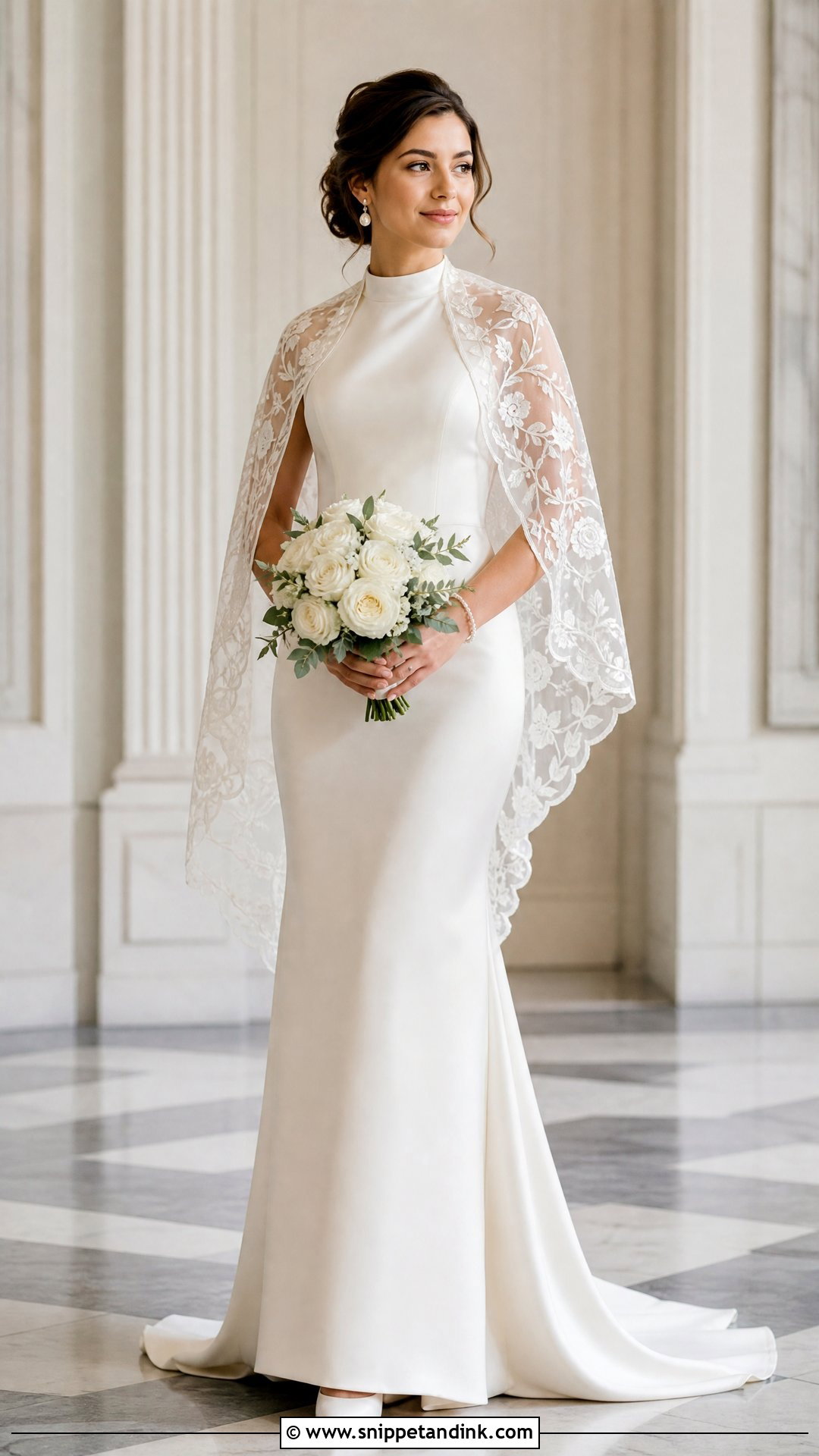 High Neck Wedding Dress With Embroidered Shawl - Snippet and Ink - 25 Wedding Dress with Shawl Ideas