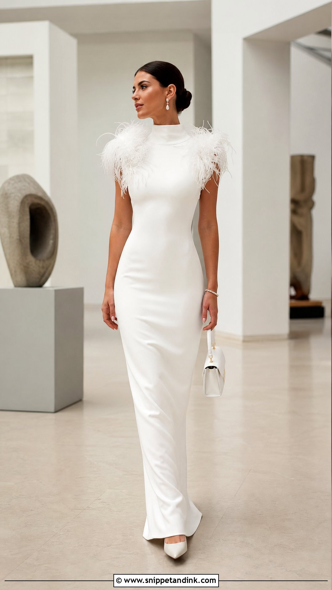 High Neck Wedding Dress With Feather Shoulders - Snippet and Ink - 20 Wedding Dress with Feathers Ideas