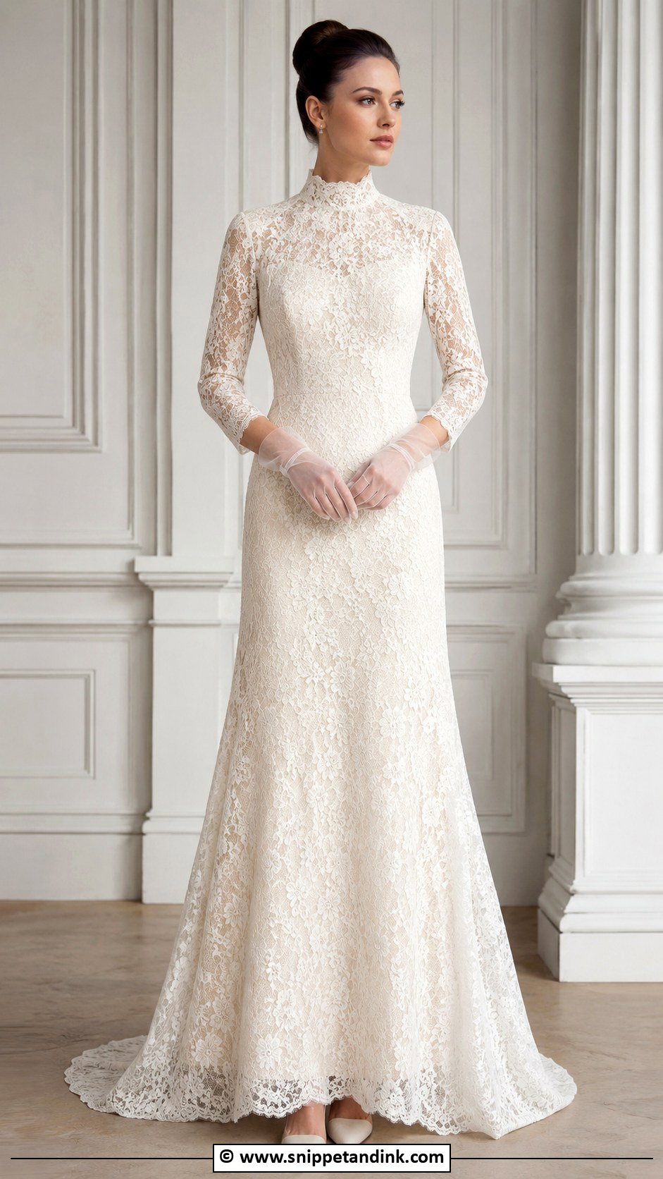 High Neck Wedding Dress With Gloves - Snippet and Ink - 30 Wedding Dress with Gloves Ideas