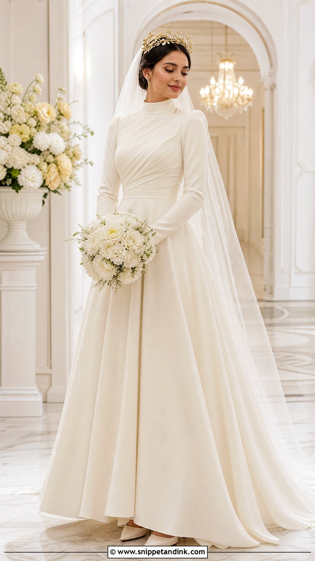 High Neck Wedding Dress With Gold Crown - Snippet and Ink - 20 Wedding Dress with Crown Ideas