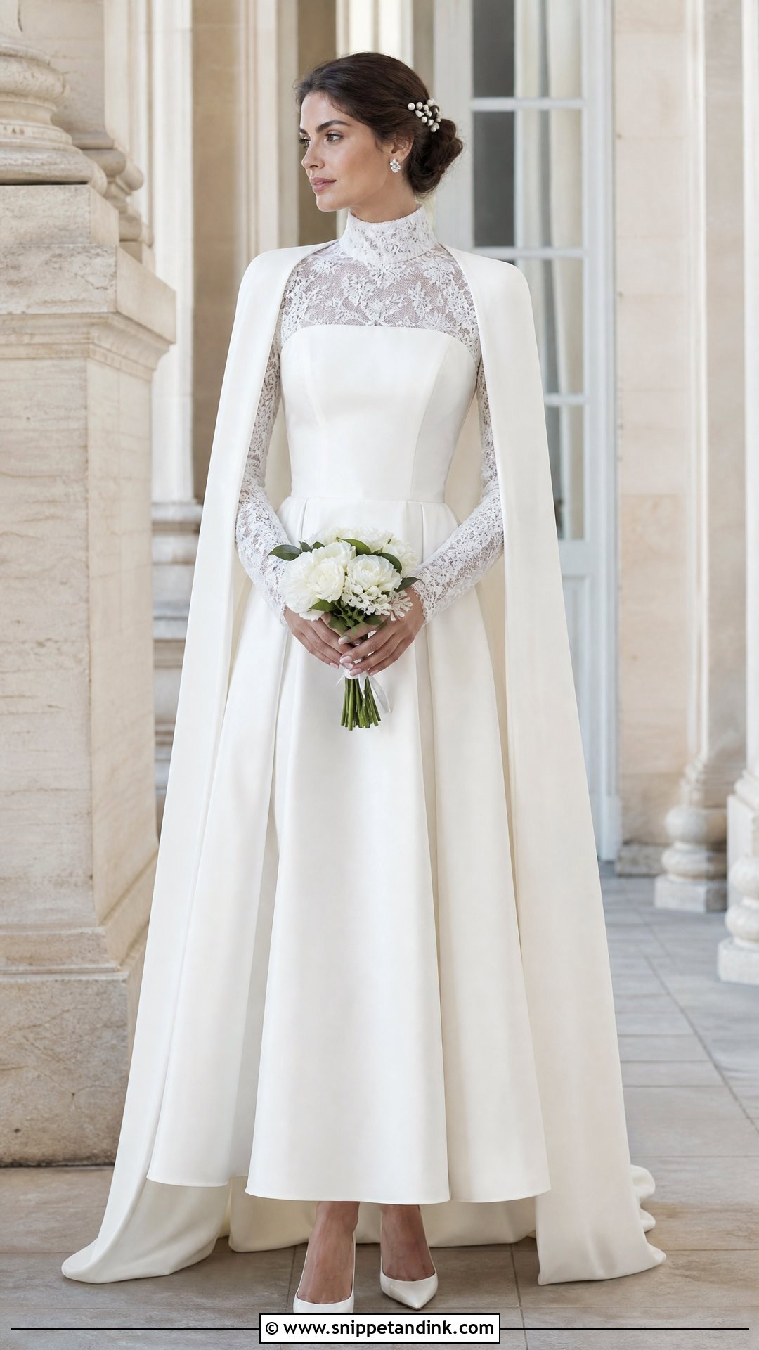 High Neck Wedding Dress With Lace Sleeves - Snippet and Ink - 20 Warm Wedding Dress Ideas