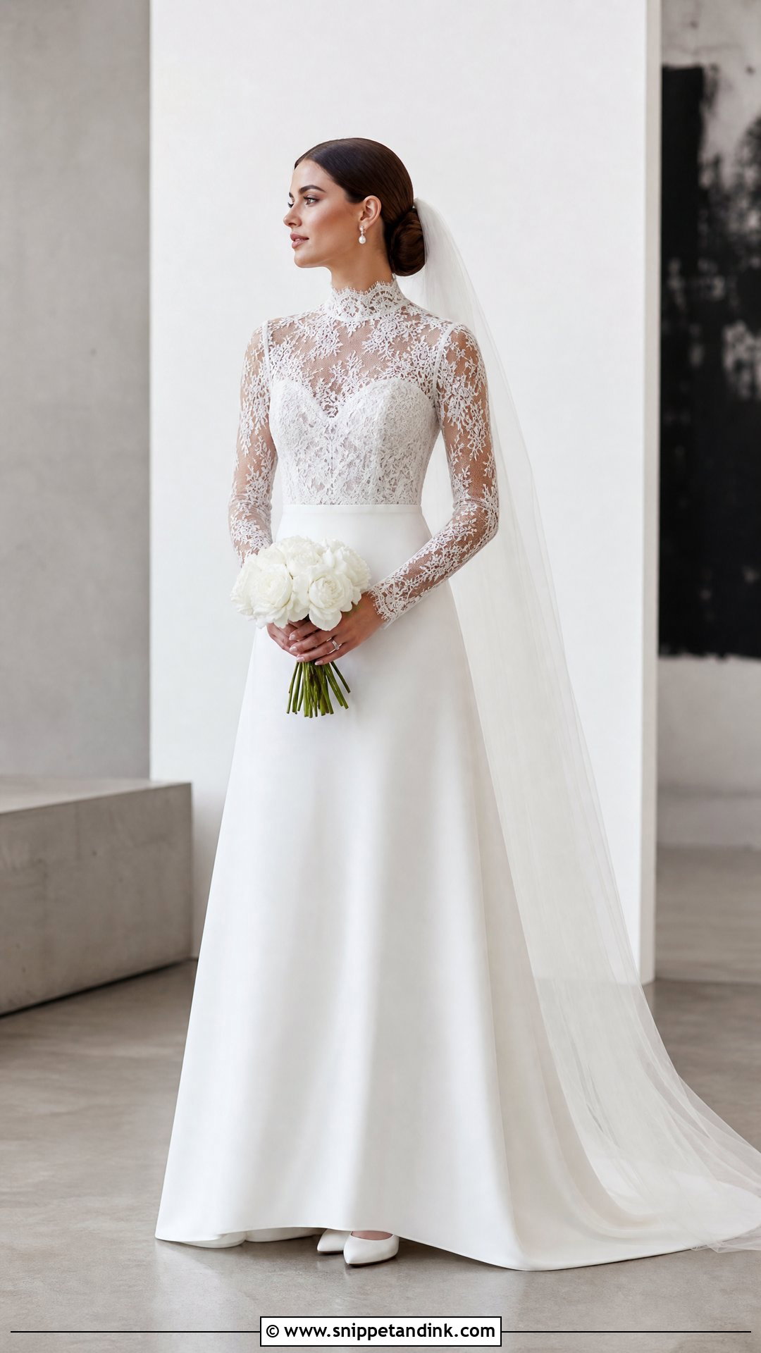 High Neck Wedding Dress With Lace Sleeves - Snippet and Ink - 20 Wedding Dresses with Lace Sleeves