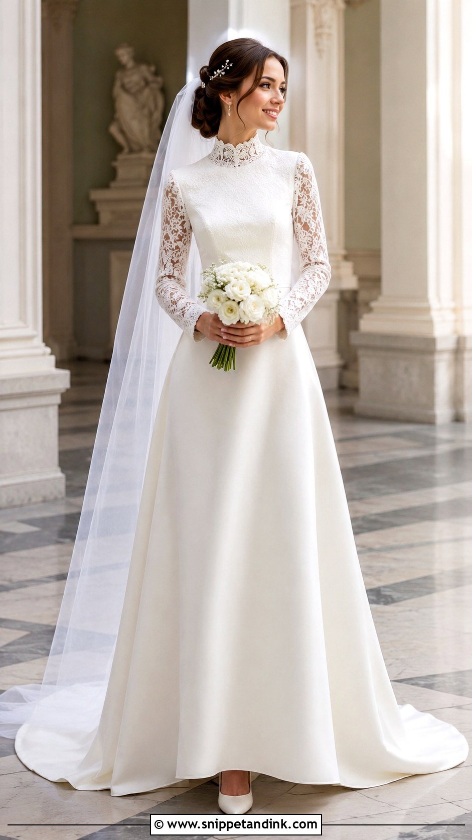 High Neck Wedding Dress With Lace Sleeves - Snippet and Ink - 20 Decent Wedding Dresses