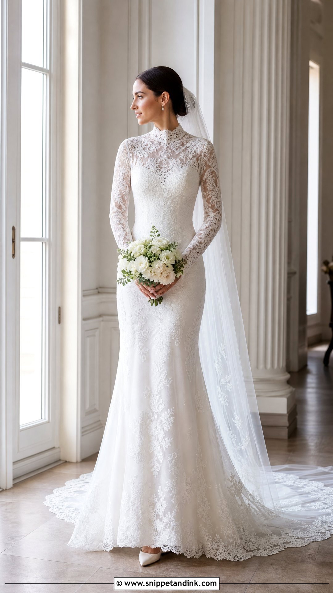High Neck Wedding Dress With Lace Train - Snippet and Ink - 25 Wedding Dress with Train Ideas