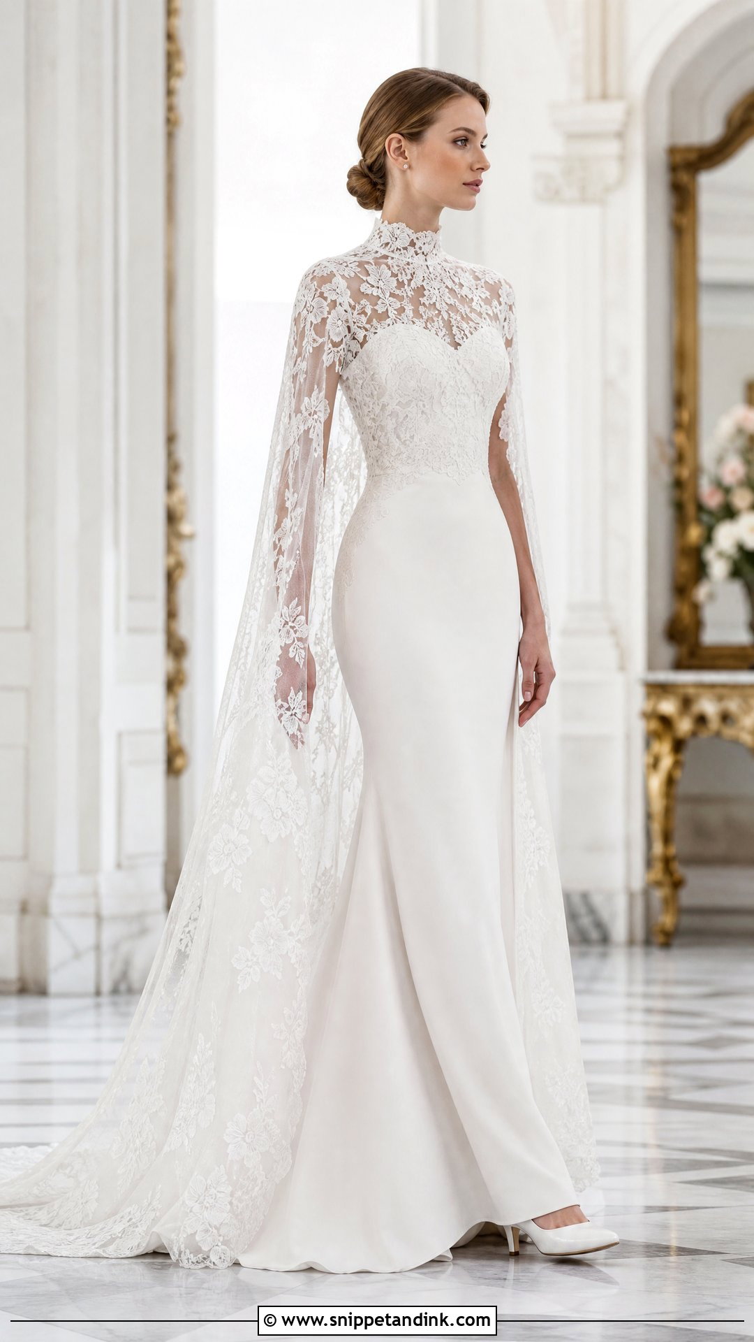 High Neck Wedding Dress With Lace Wings - Snippet and Ink - 20 Wedding Dress Wings Ideas