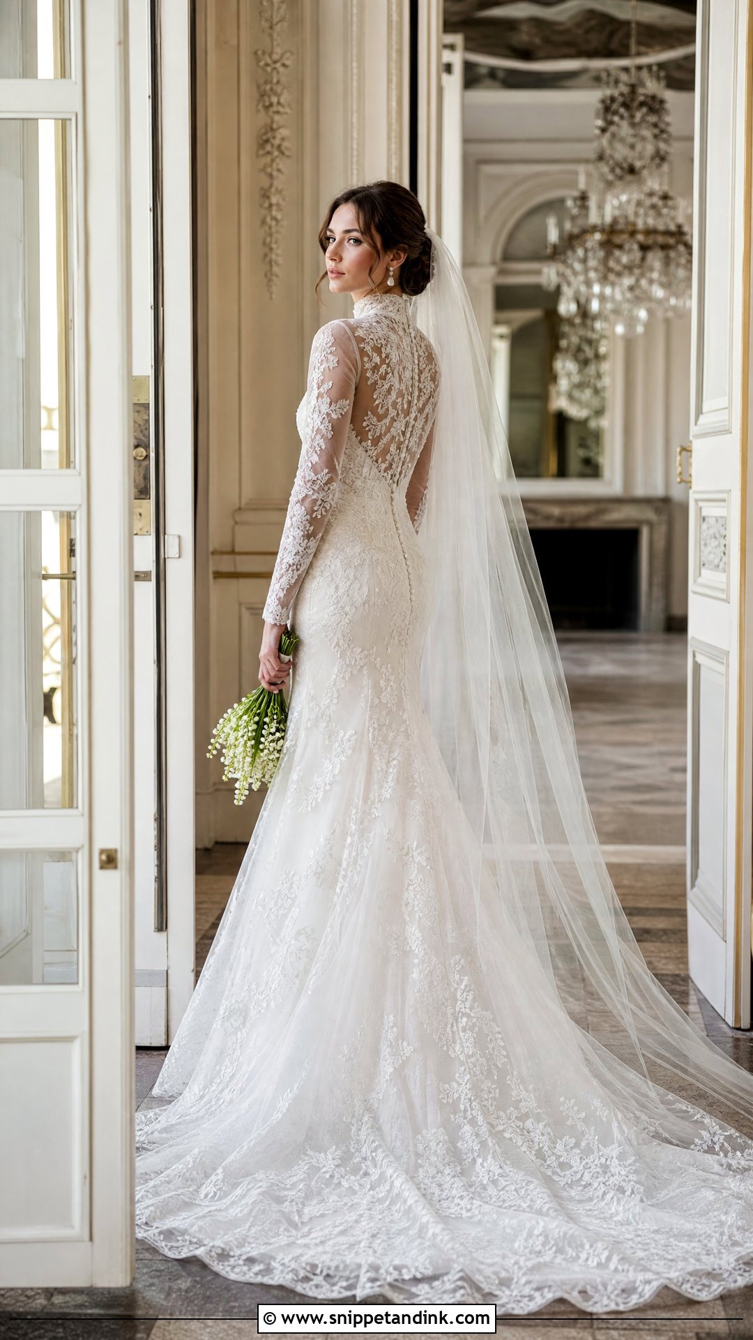High Neck Wedding Dress With Long Lace Train - Snippet and Ink - 20 Wedding Dresses with Long Trains