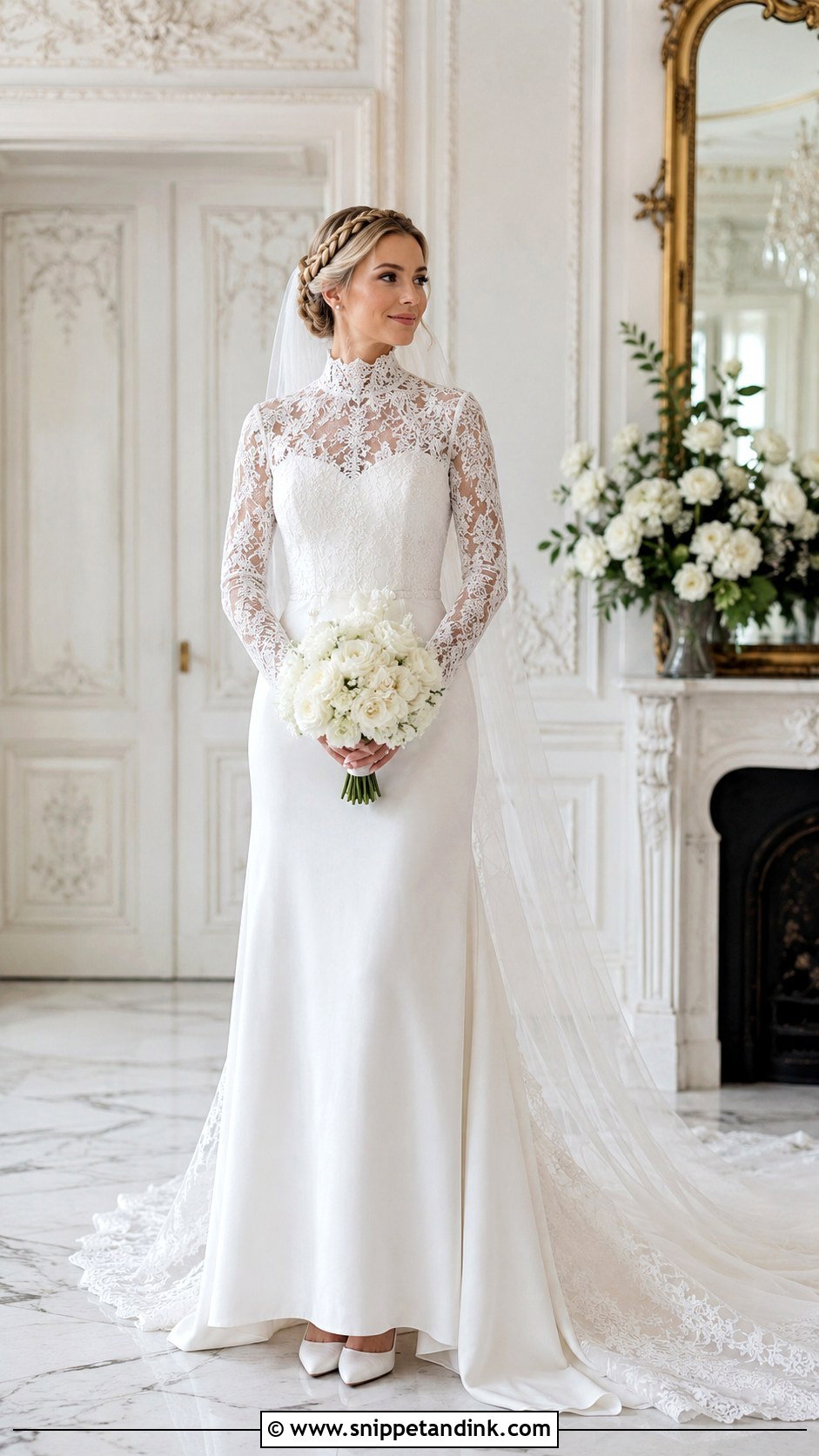 High Neck Wedding Dress With Long Train - Snippet and Ink - 20 Long Tail Wedding Dress Ideas