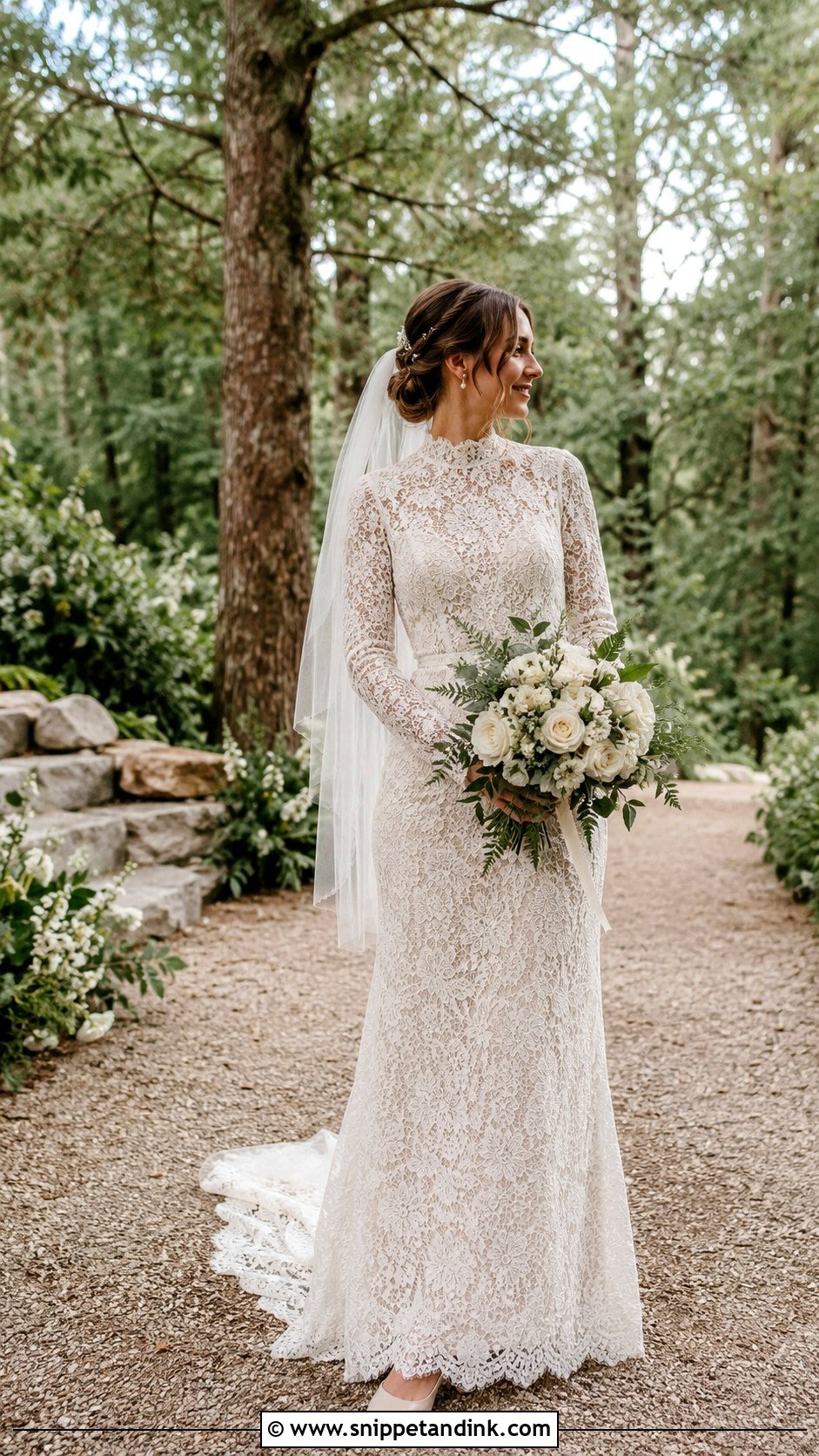 High Neck Wedding Dress With Low Bun - Snippet and Ink - 25 Woodsy Wedding Dress Ideas