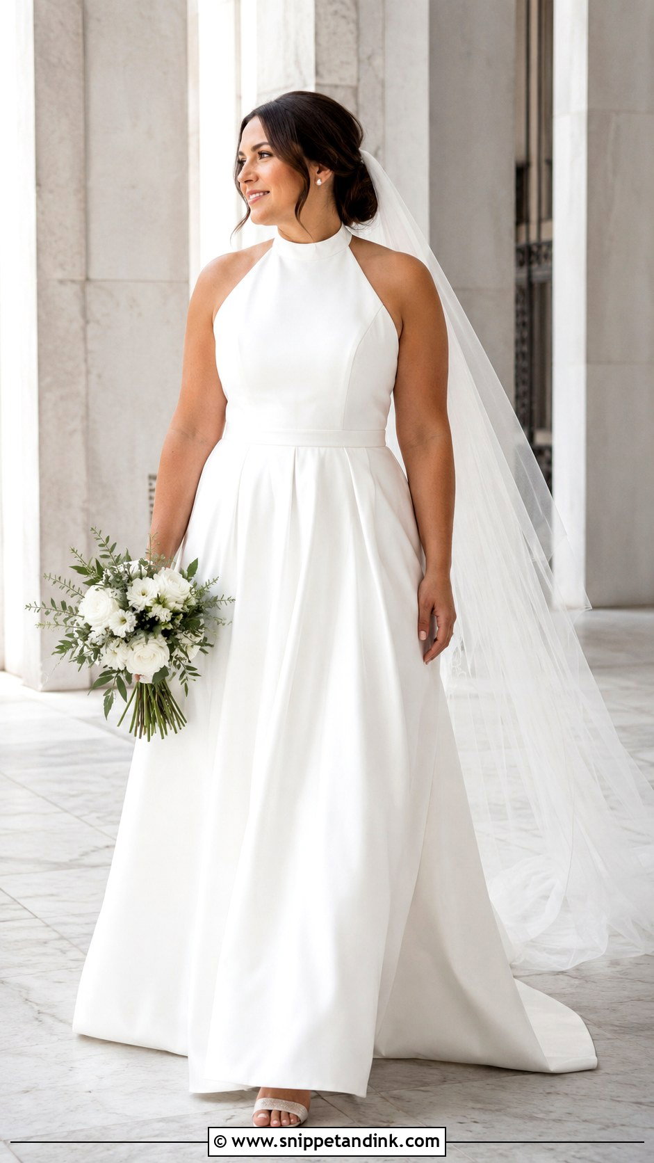 High Neck Wedding Dress With Low Bun - Snippet and Ink - 30 Midsize Wedding Dress Ideas