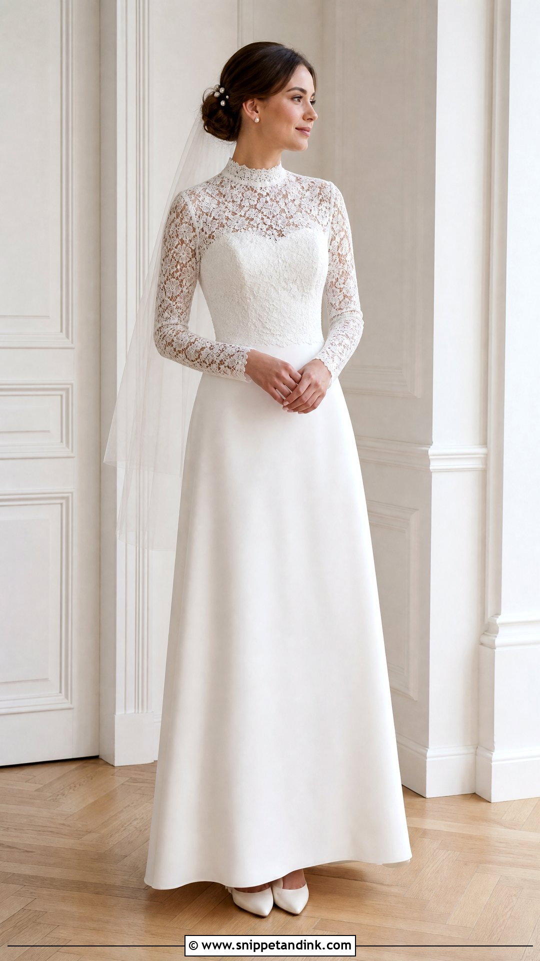 High Neck Wedding Dress With Pearl Hair Pins - Snippet and Ink - 20 Online Wedding Dress Ideas