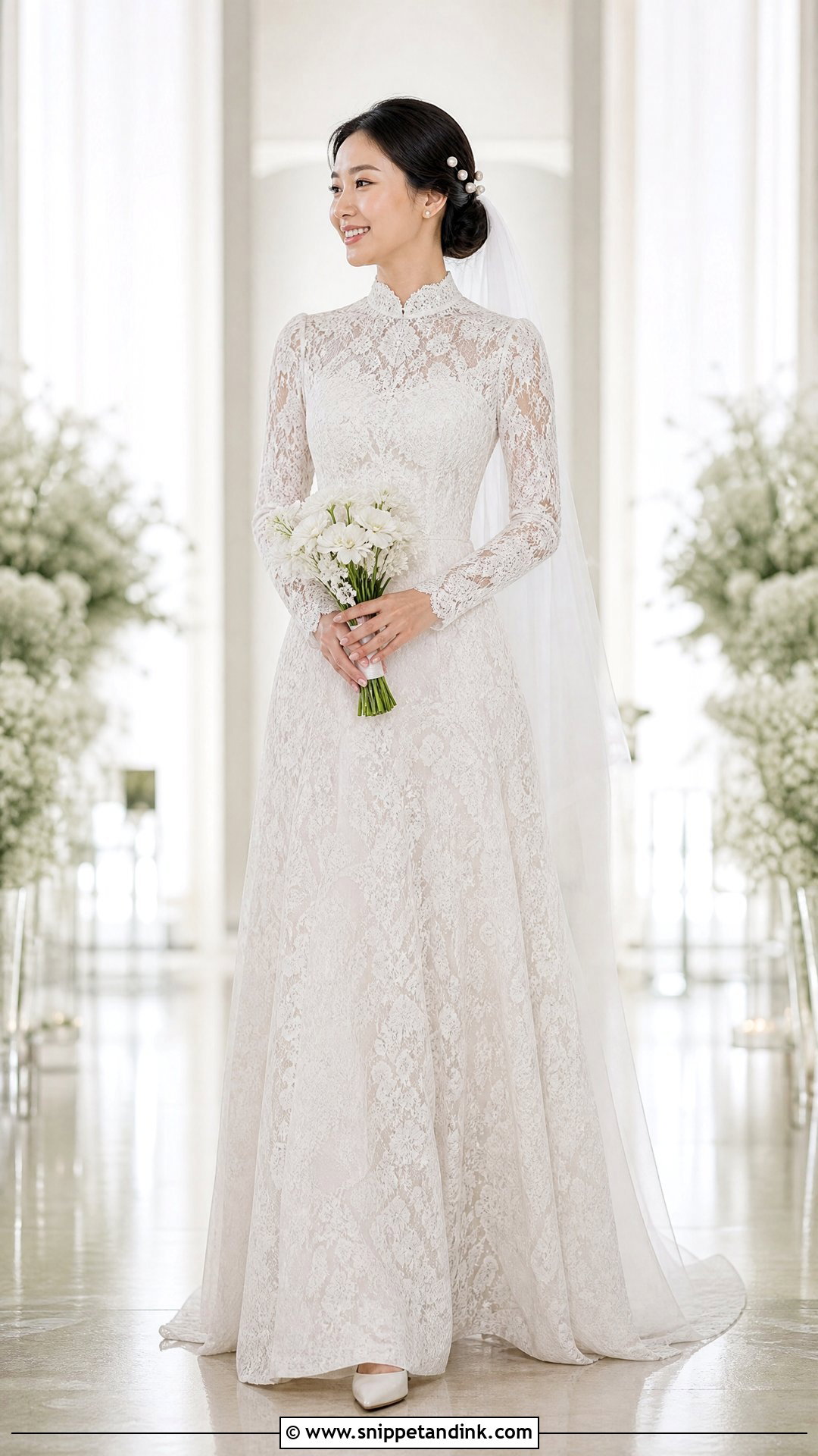 High Neck Wedding Dress With Pearl Hair Pins - Snippet and Ink - 20 Top Wedding Dresses