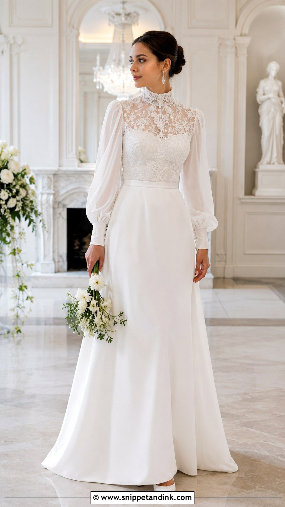 High Neck Wedding Dress With Puffy Sleeves - Snippet and Ink - 20 Wedding Dress with Puffy Sleeves