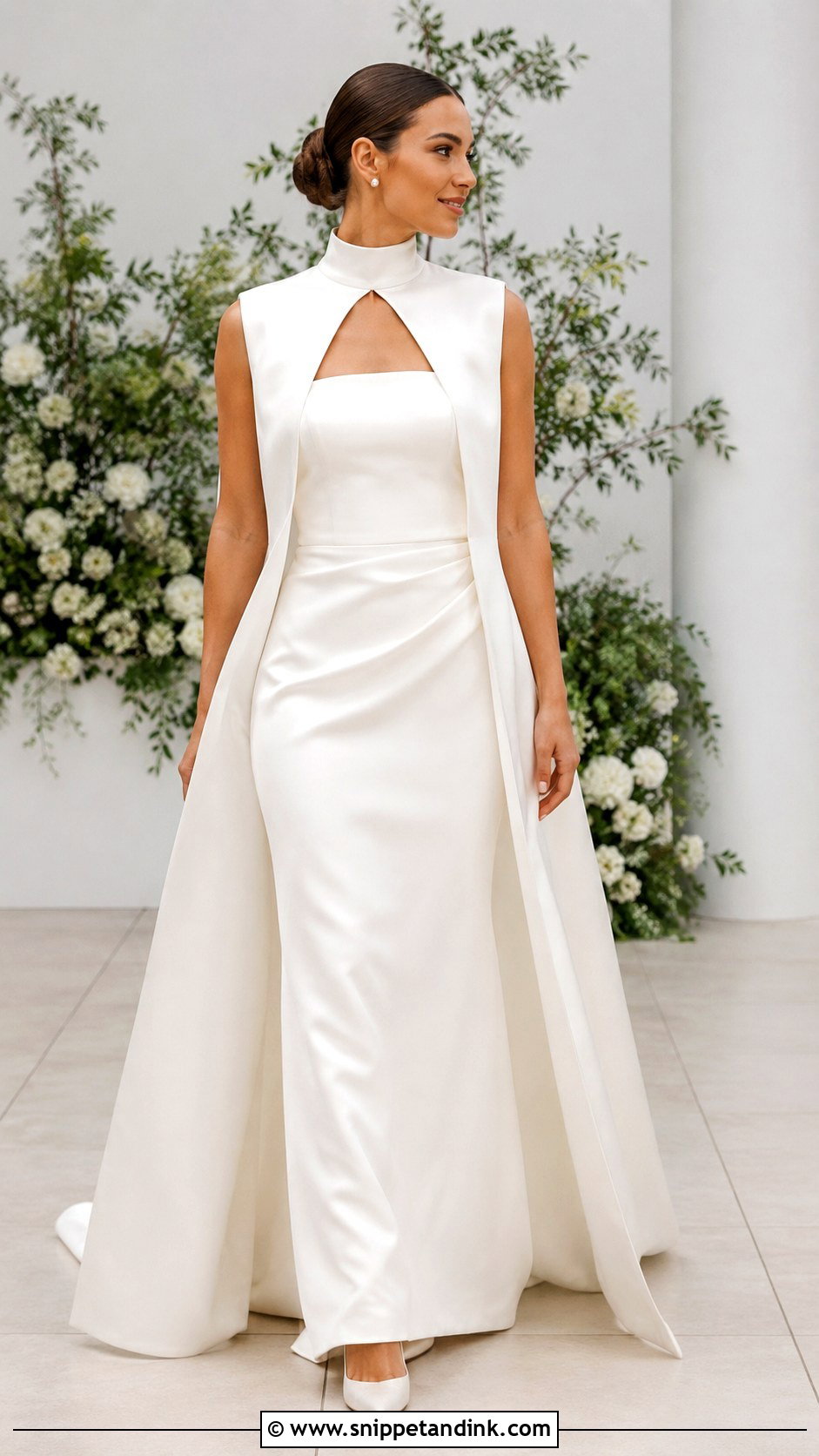 High Neck Wedding Dress With Removable Sleeveless Overlay - Snippet and Ink - 25 Two in One Wedding Dress Ideas