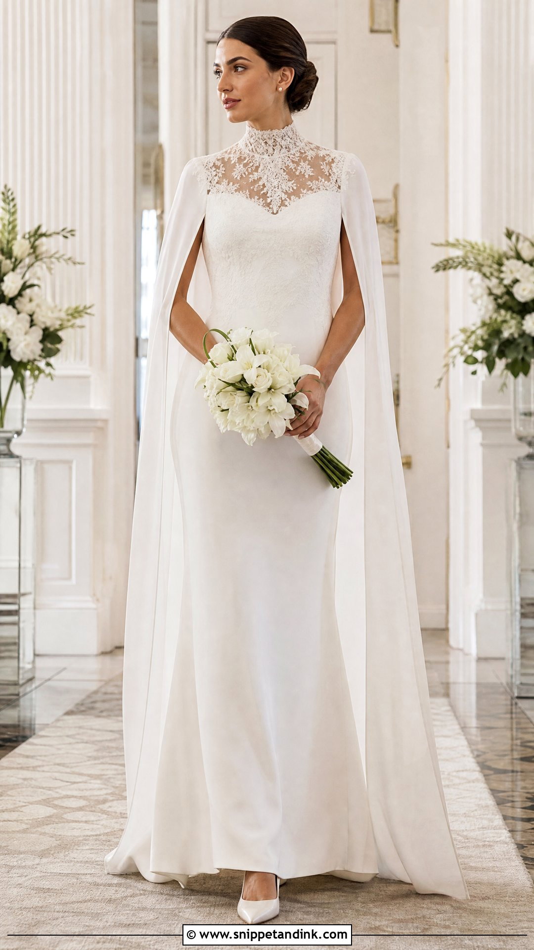 High Neck Wedding Dress With Sheer Cape Sleeves - Snippet and Ink - 20 Wedding Dress with Cape Sleeves
