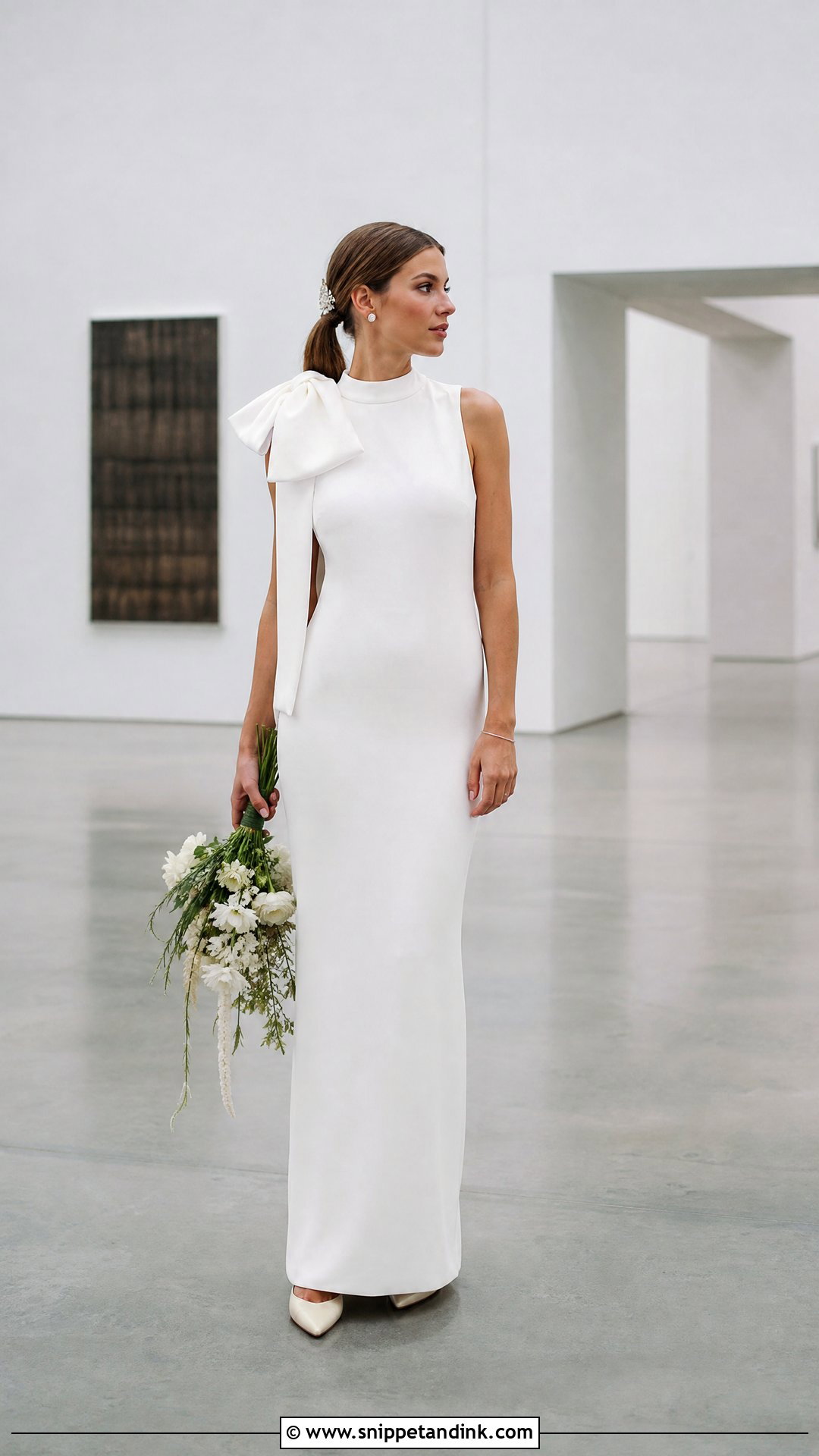 High Neck Wedding Dress With Shoulder Bow - Snippet and Ink - 20 Big Bow Wedding Dress Ideas