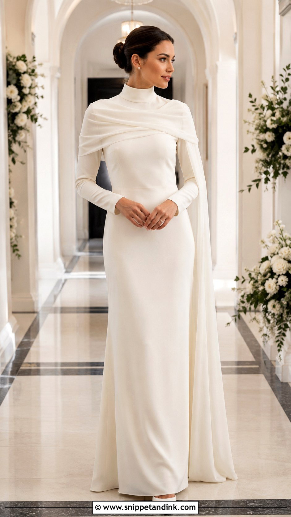 High Neck Wedding Dress With Shoulder Scarf - Snippet and Ink - 30 Wedding Dress with Scarf Ideas