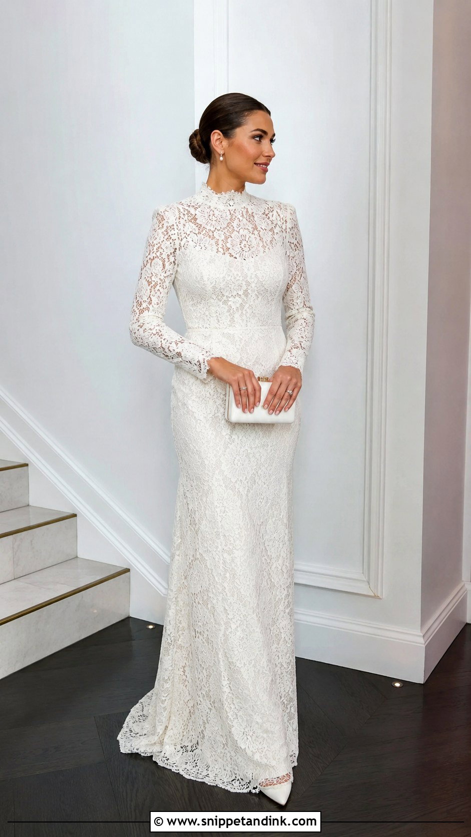 High Neck Wedding Dress With Sleek Bun - Snippet and Ink - 25 Small Wedding Dress Ideas