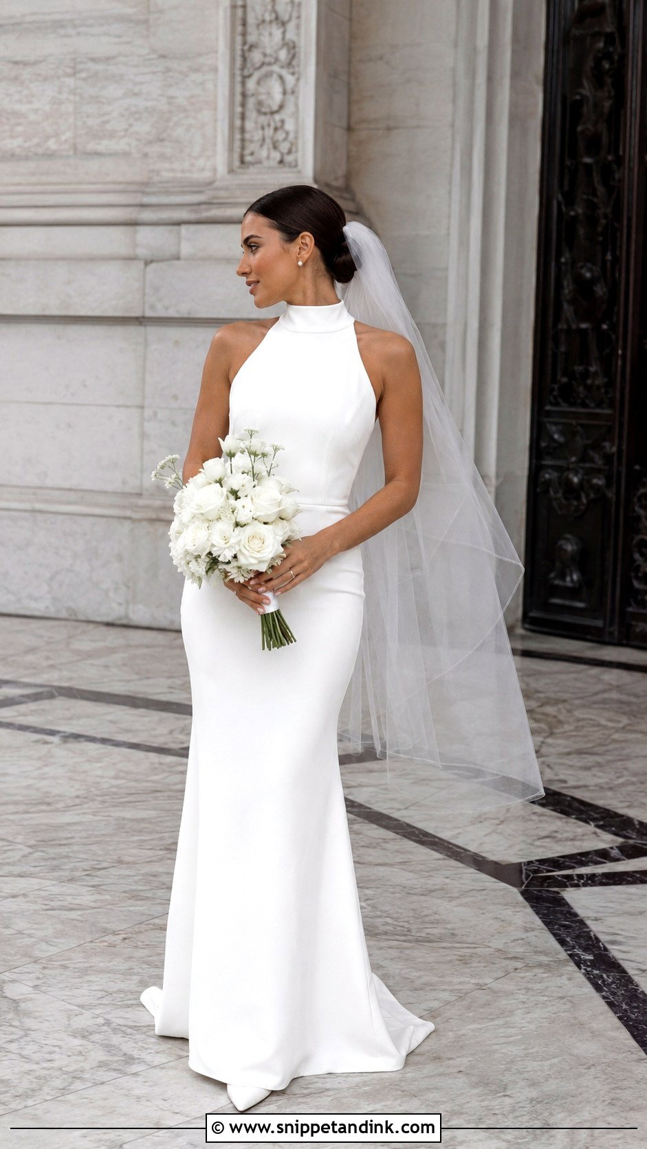 High Neck Wedding Dress With Sleek Hair - Snippet and Ink - 25 Wedding Dress Style Ideas