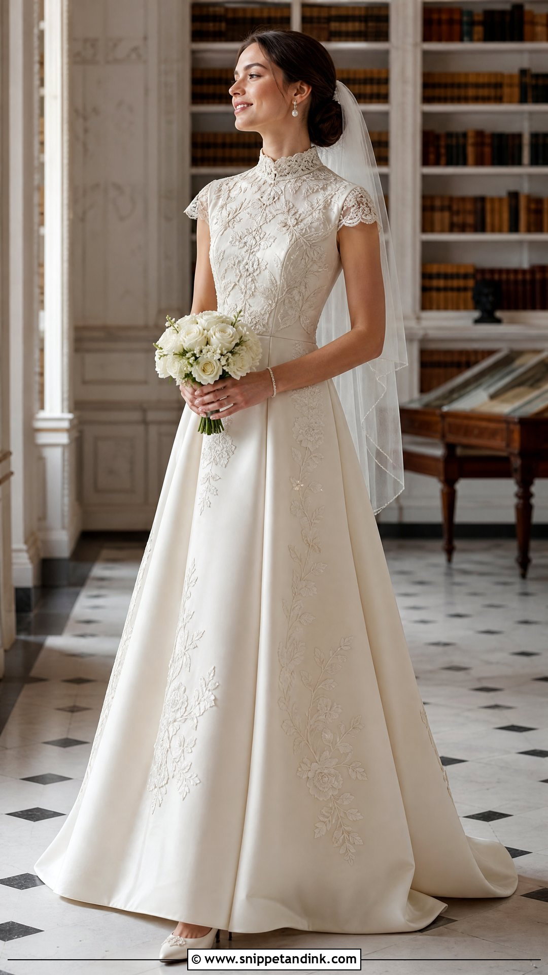 High Neck Wedding Dress With Vintage Floral Embroidery - Snippet and Ink - 20 Wedding Dress with Embroidered Flowers