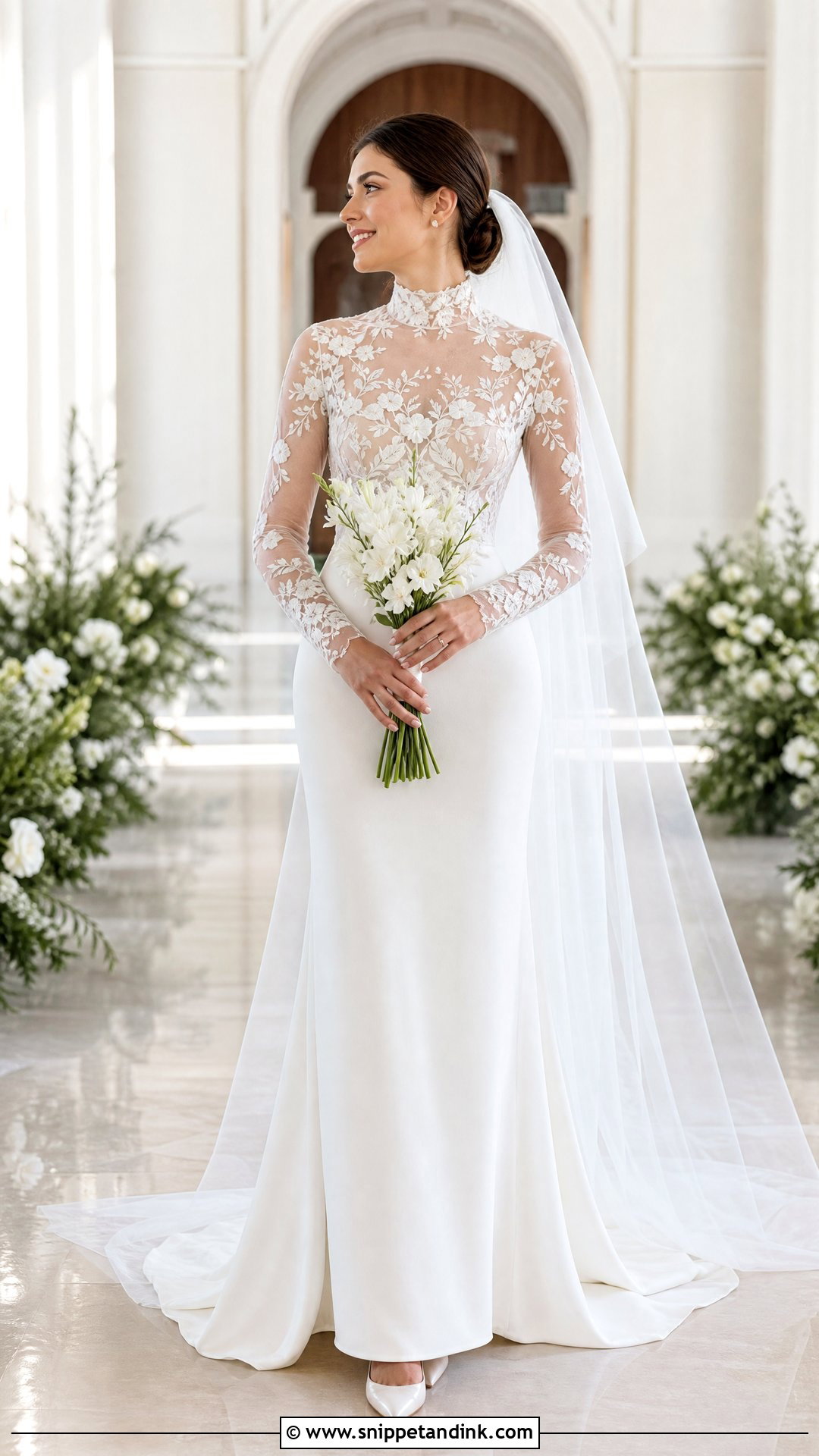 High Neck Wedding Dress with Flower Embroidery - Snippet and Ink - 20 Wedding Dress with Flower Embroidery Ideas