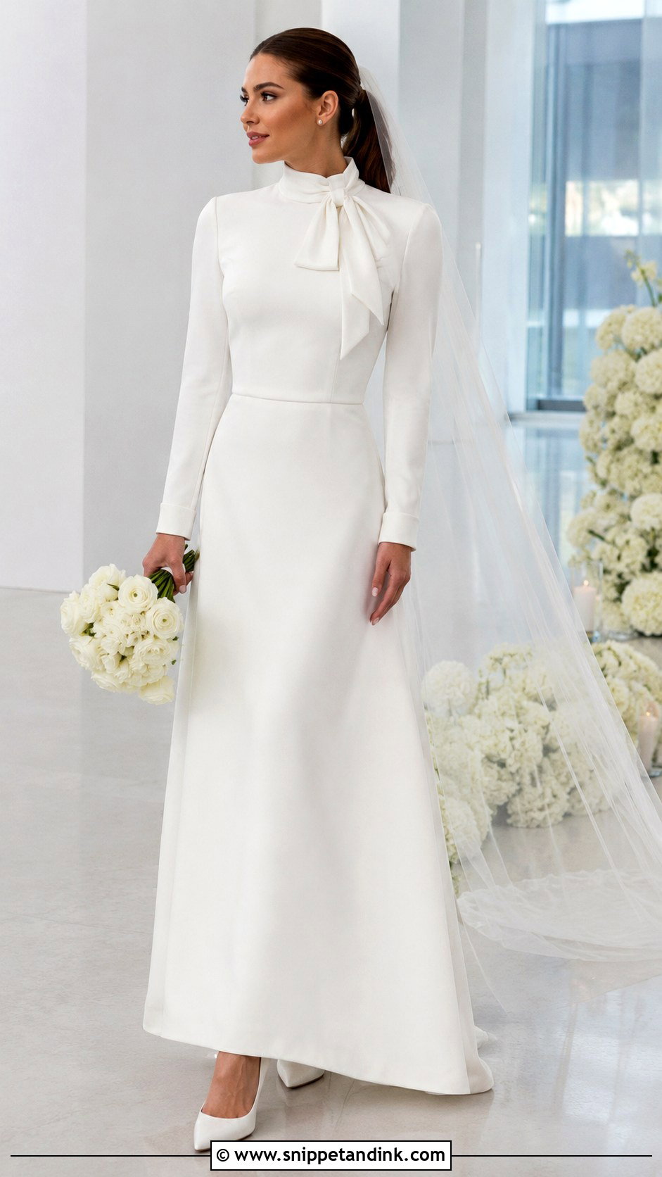 High Neck Wedding Dress with Front Bow - Snippet and Ink - 20 Wedding Dresses with Bow
