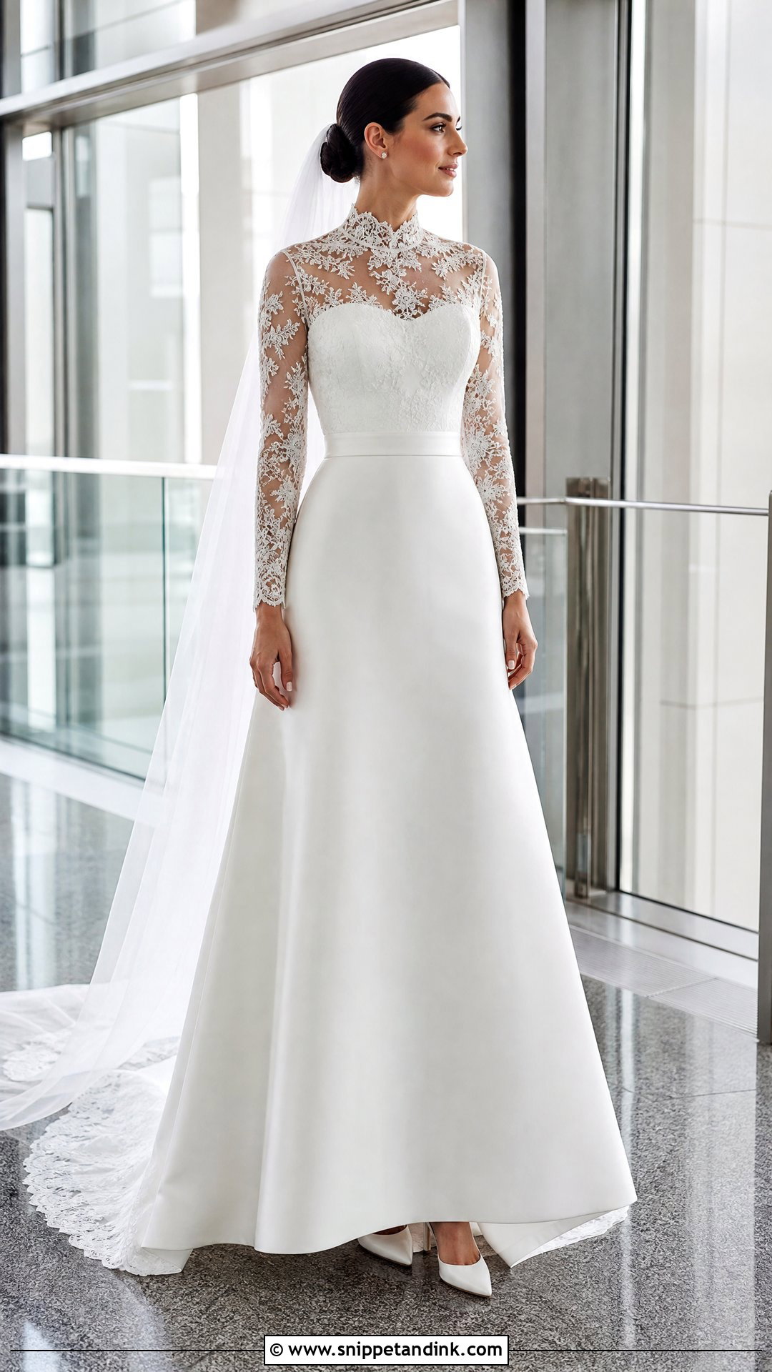 High Neck Wedding Dress with Mesh Sleeves - Snippet and Ink - 20 Wedding Dress with Mesh Sleeves